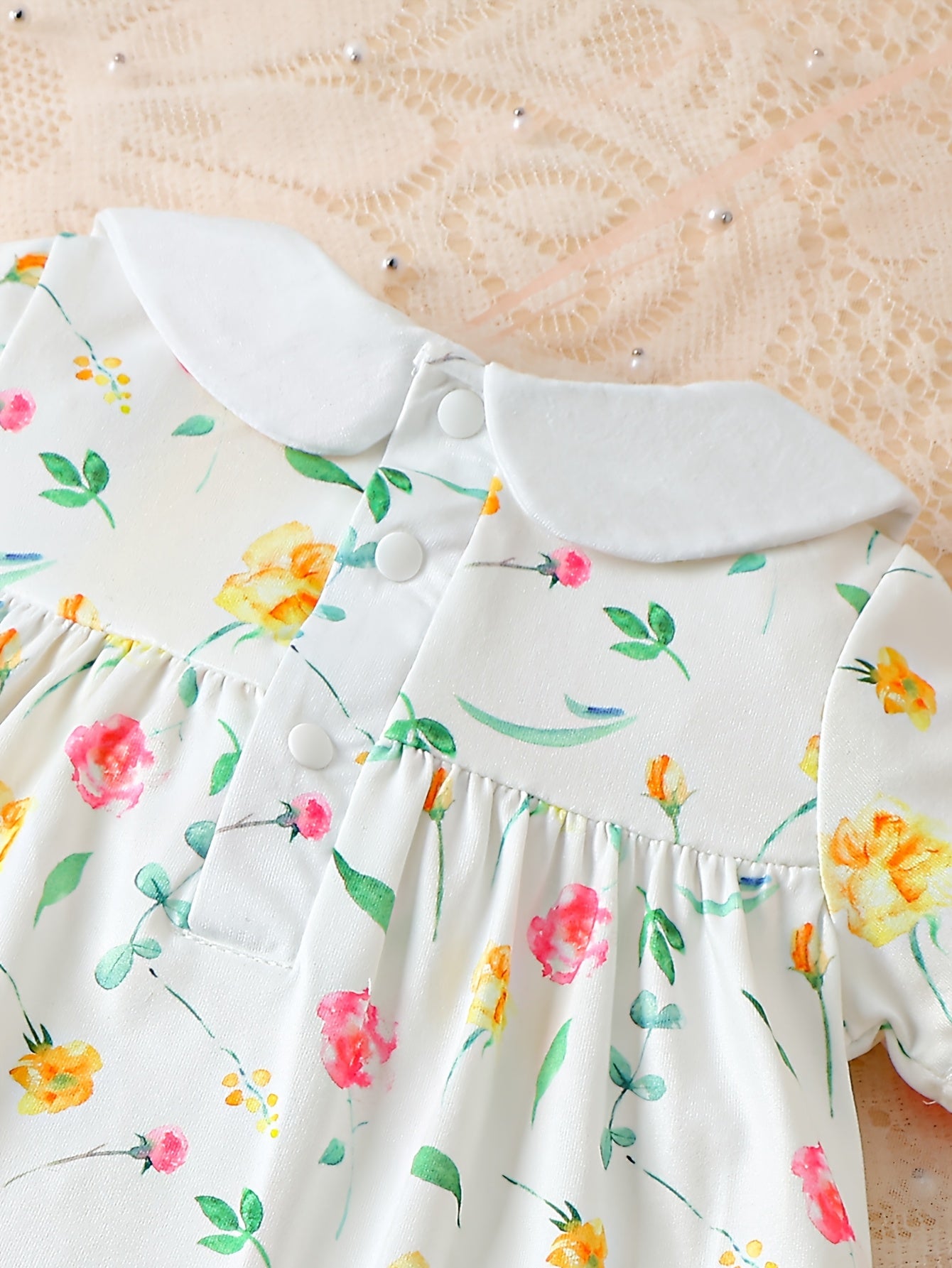 3pcs Girls' Casual Dress Set, Summer New Style, 3 Colors, Floral Butterfly Print, Short Sleeve, Cute Doll Collar, Back Button Closure Dress Combo