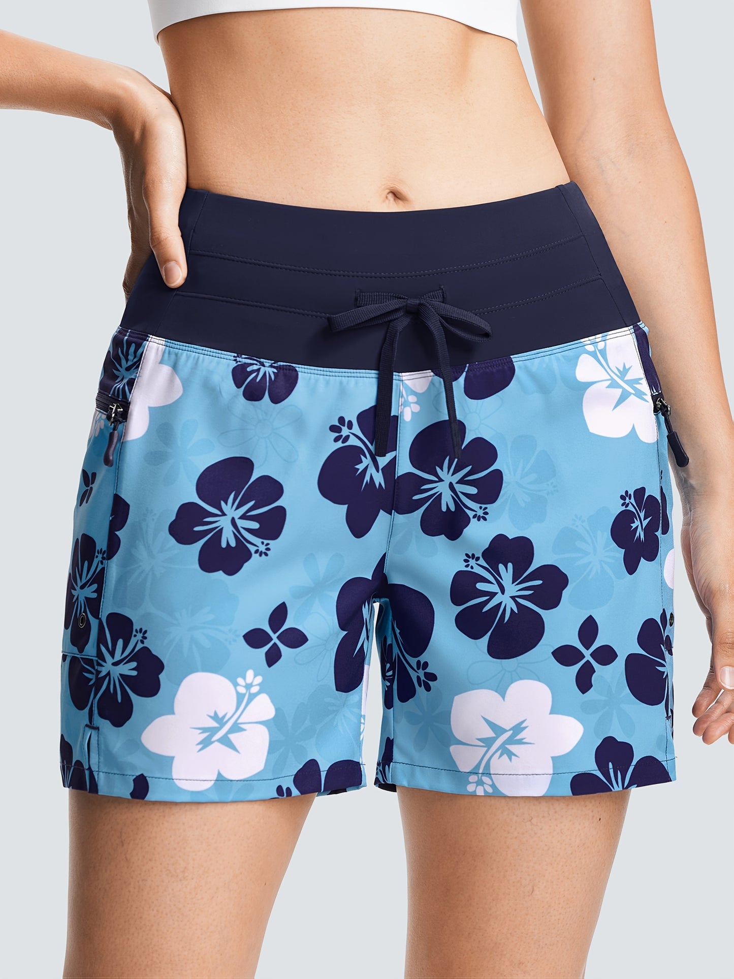 High Waisted Swim Board Shorts for Women 50+ Quick Dry Women'S Swim Trunks Bottoms with Liner Zipper Pockets