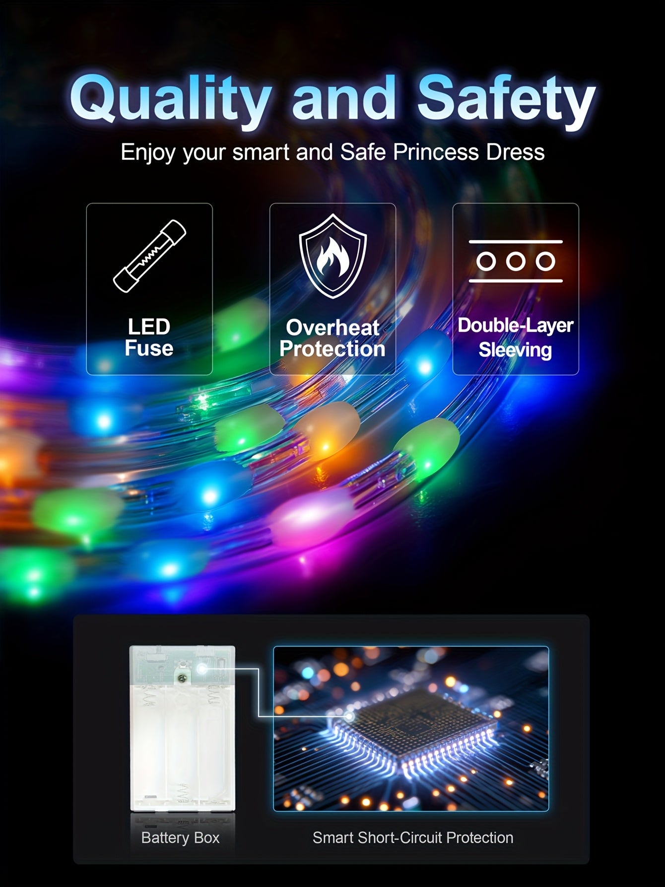Girls Light Up Princess Carnival Party Dress Up Wireless Voice Smart Control LED Dress Christmas Halloween Prom Dress (Batteries Not Included)