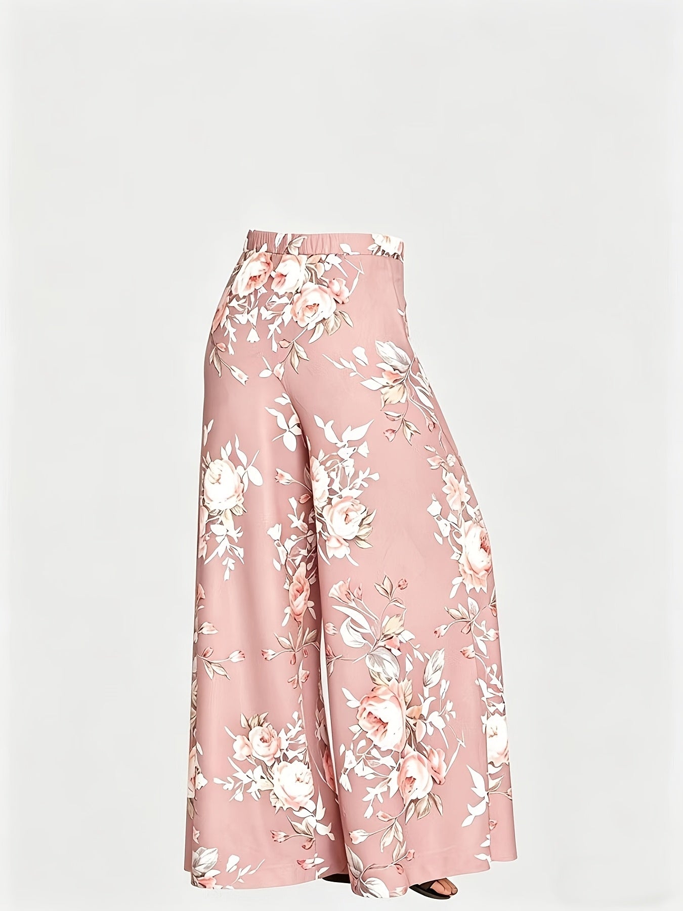 Plus Size - New Women'S Solid Color Top And Printed Pants Chiffon Fashion Style Set Top And Pants Two Piece Set