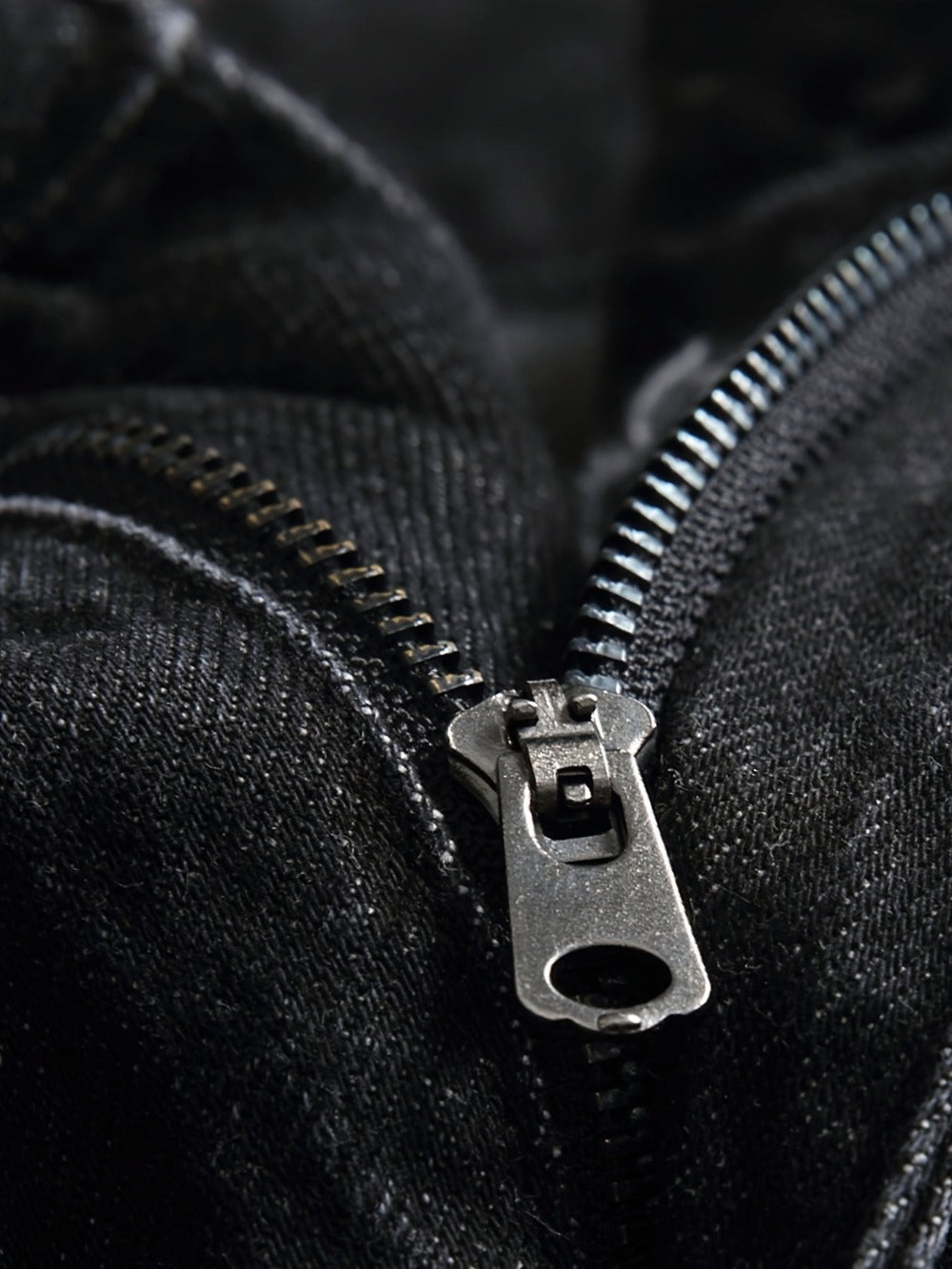 Men's Straight Leg Jeans - Black Denim Distressed