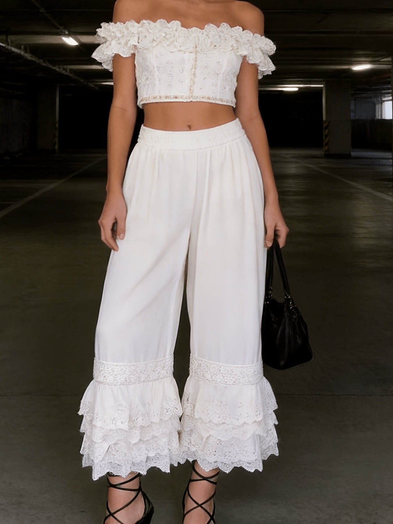 1pc Pants - Women's Large Size Spring And Summer New Sweet Four Layers Of Lace Stacking Bottoms Liner Pants Wide-legged Dress Pants, Super Suitable for Wearing As The Bottom Of The Skirt, Soft And Comfortable Pajama Pants