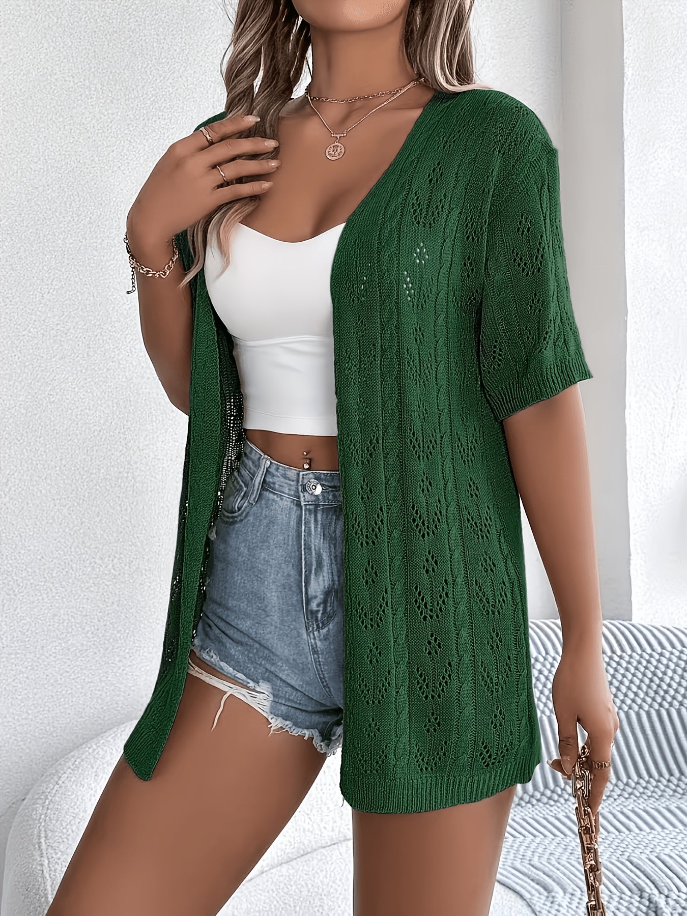Plus Size, Plus Size Women's Lightweight Lace- Cardigan - Open Front Semi-Sheer Cover-Up with Cut-Out Design, Casual Chic Spring/Summer Beachwear for Vacation & Leisure, Summer Layering Piece | Elegant Cardigan | Elegant Craftsmanship, Lace Cardigan
