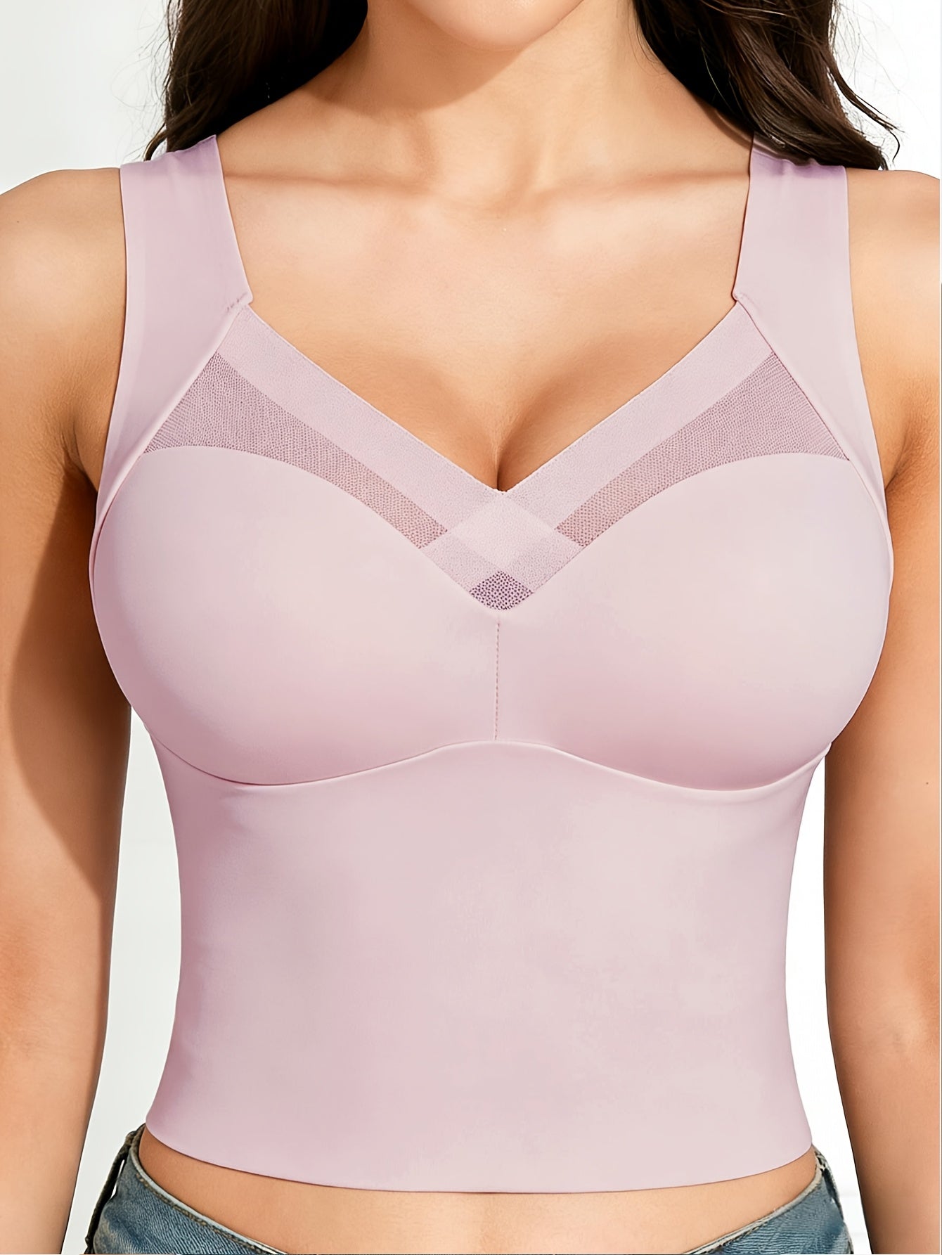 1pc EssElegance Wireless Sports Bra - Push-Up, Side Smoothing, High Stretch, Built-in Pads