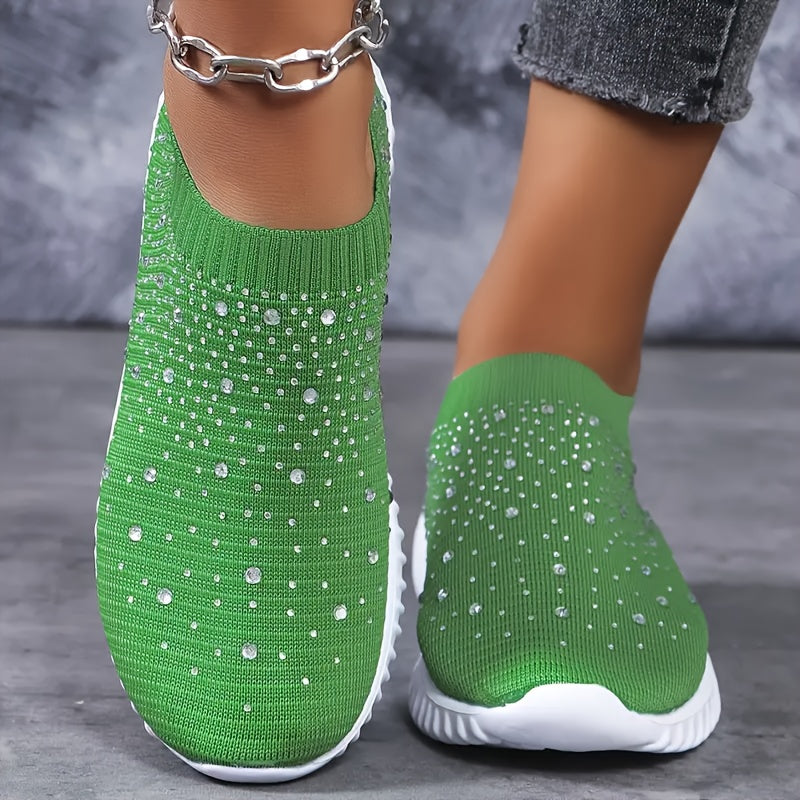 Women's Rhinestone-Decorative Lightweight Walking Shoes with Thick Sole - Breathable & Sliding Training Sneakers Suitable for - Casual, Sports, Camping, /Outdoor - Sparkling Comfortable Footwear