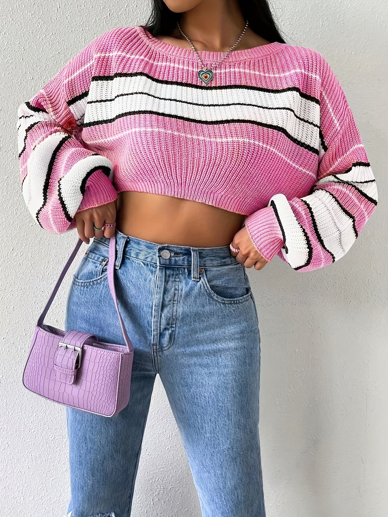 Women'S Long-Sleeved Striped Sweater, Perfect for Spring And Fall, Featuring a Sweet And Spicy Design, Ideal for a Casual Look