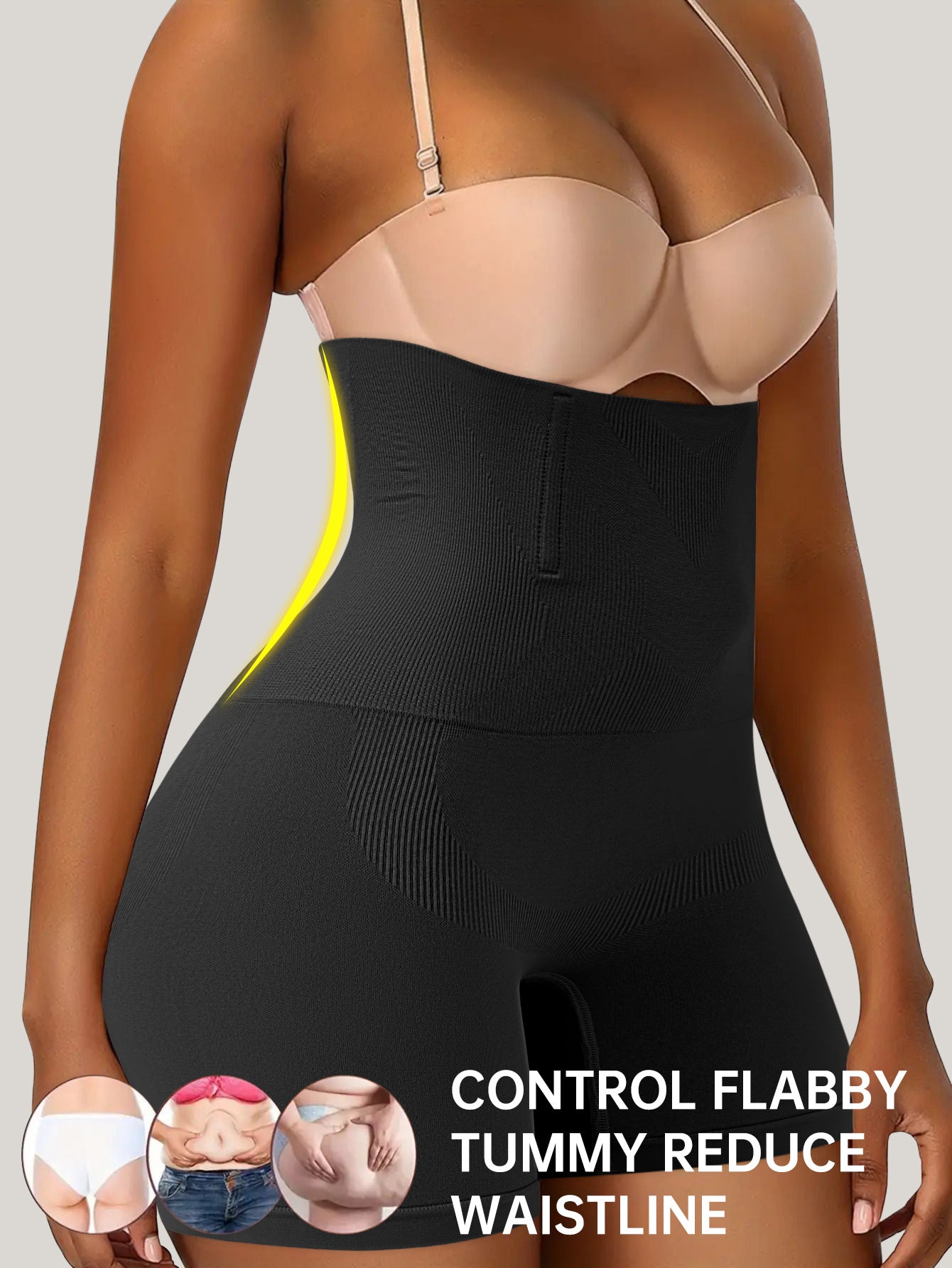 1pc Women'S High-Waisted Boxer Briefs - Tummy Control & Butt Lift Underwear, High Compression Shaping Shorts with Light Thigh Support, High-Waisted Elastic Waistband for Postpartum, Work, Gym & Casual Attire - Solid Black Minimalist Design, Postpartum Sup