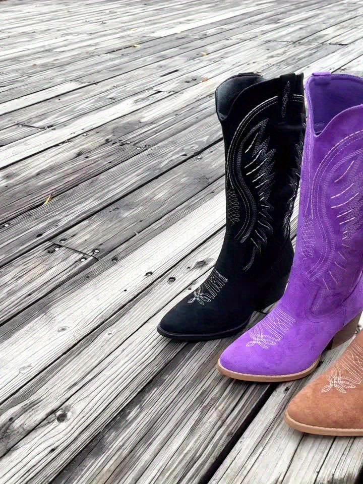 Women's Retro Western Medieval Embroidered Knight Boots - Pointed Toe High Heel Riding Boots with Zipper Closure, TPR/ Sole for Music Festival Costume & Casual Wear (Year-Round), Women Shoes