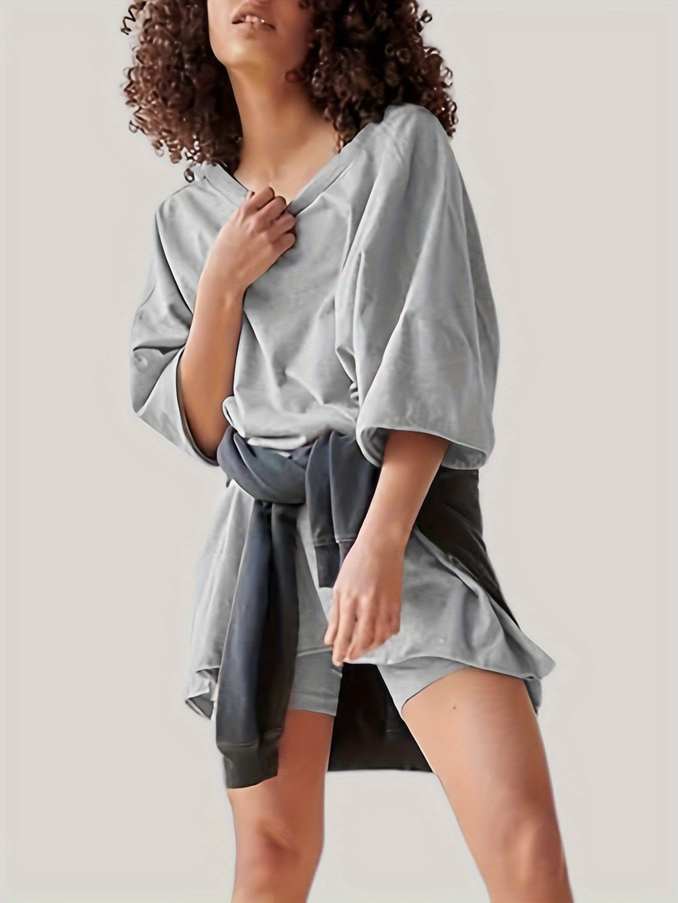 Women'S 2pcs Set Featuring Oversized Biker Shorts And a Reversible