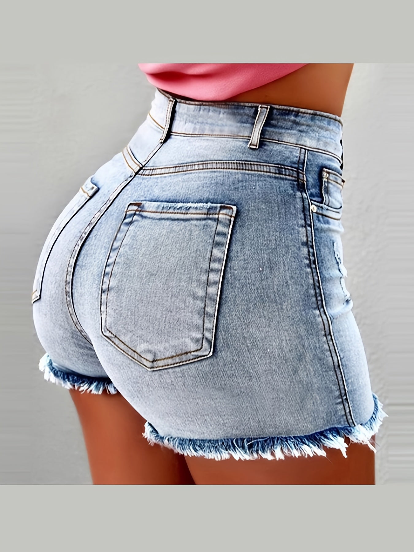 Dark Blue Denim High-Waist Denim Shorts - product view 9