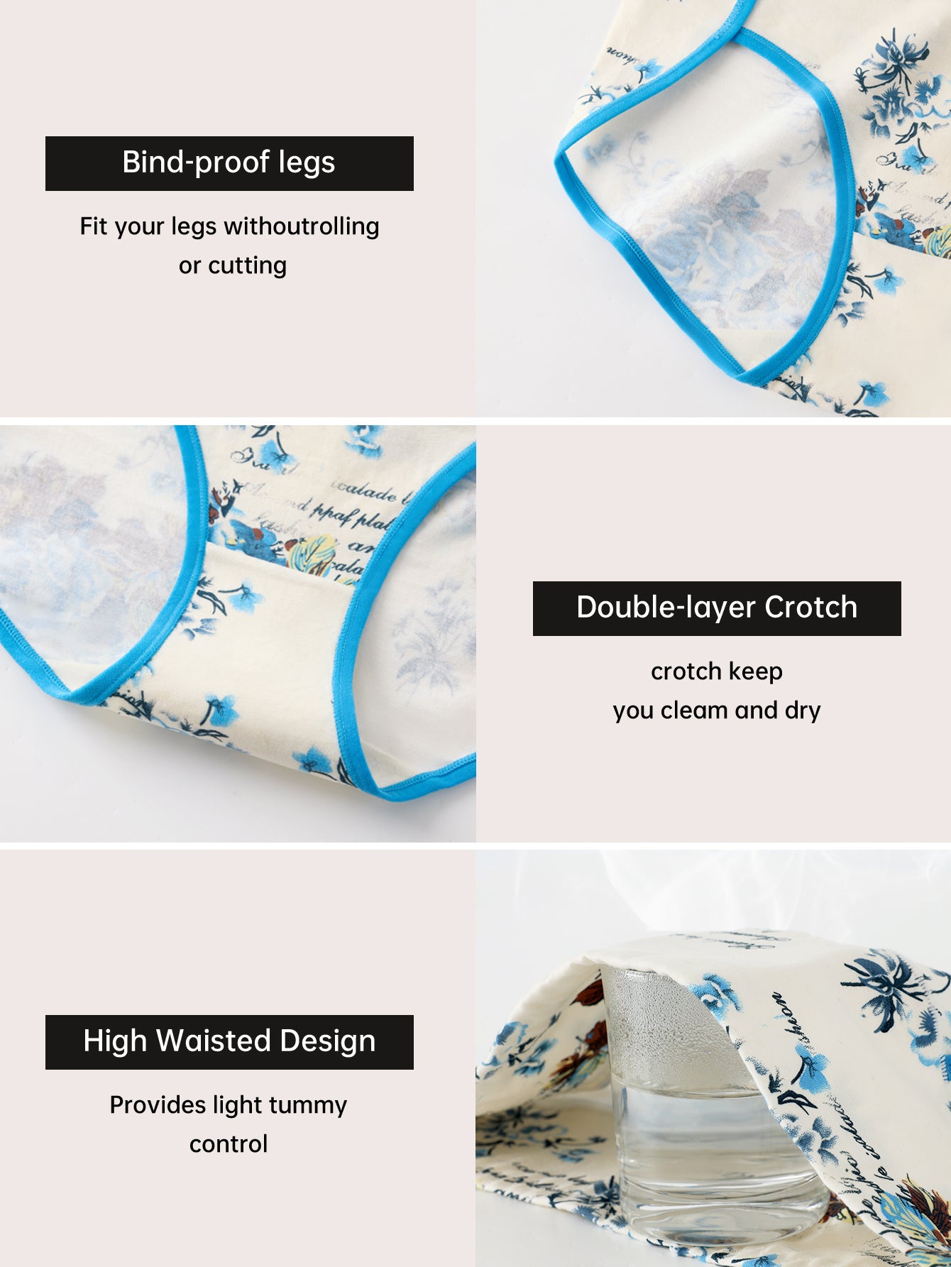 4pcs Women's High-Waisted Tummy Control Underwear - Butt Lifting Breathable Triangle Panties with Tummy Tuck, Elegant Floral Print Full Coverage for Daily Wear, Commuting & Lifestyles (4pcs) - Non-Sheer Comfortable High Waist Line
