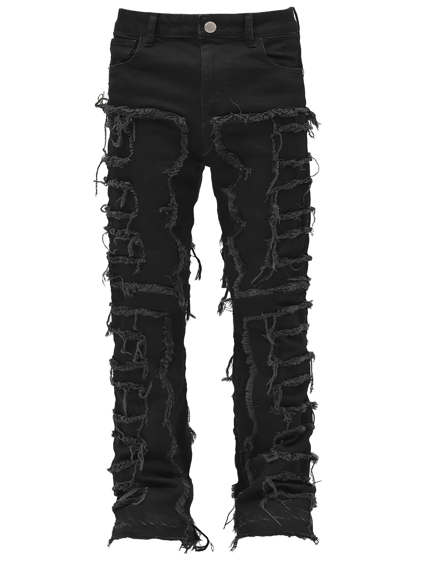 Men's Ripped Jeans Retro Street Style Spliced Slim Jeans Versatile Men Straight Denim Pants