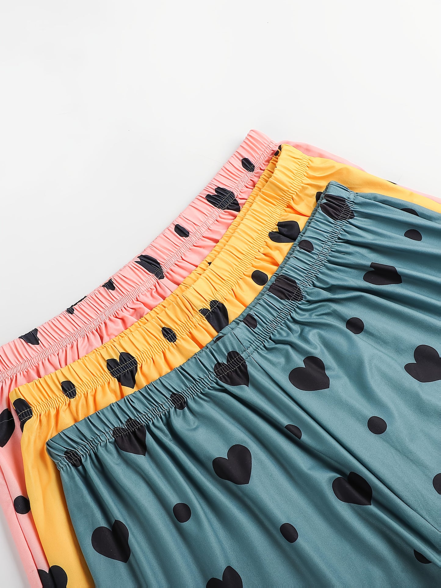 3 Sets Women'S Plus Casual Pajama Set, Plus Size Heart & Polka Dot Print Round Neck Cami Top & Shorts Lounge 6pcs Set