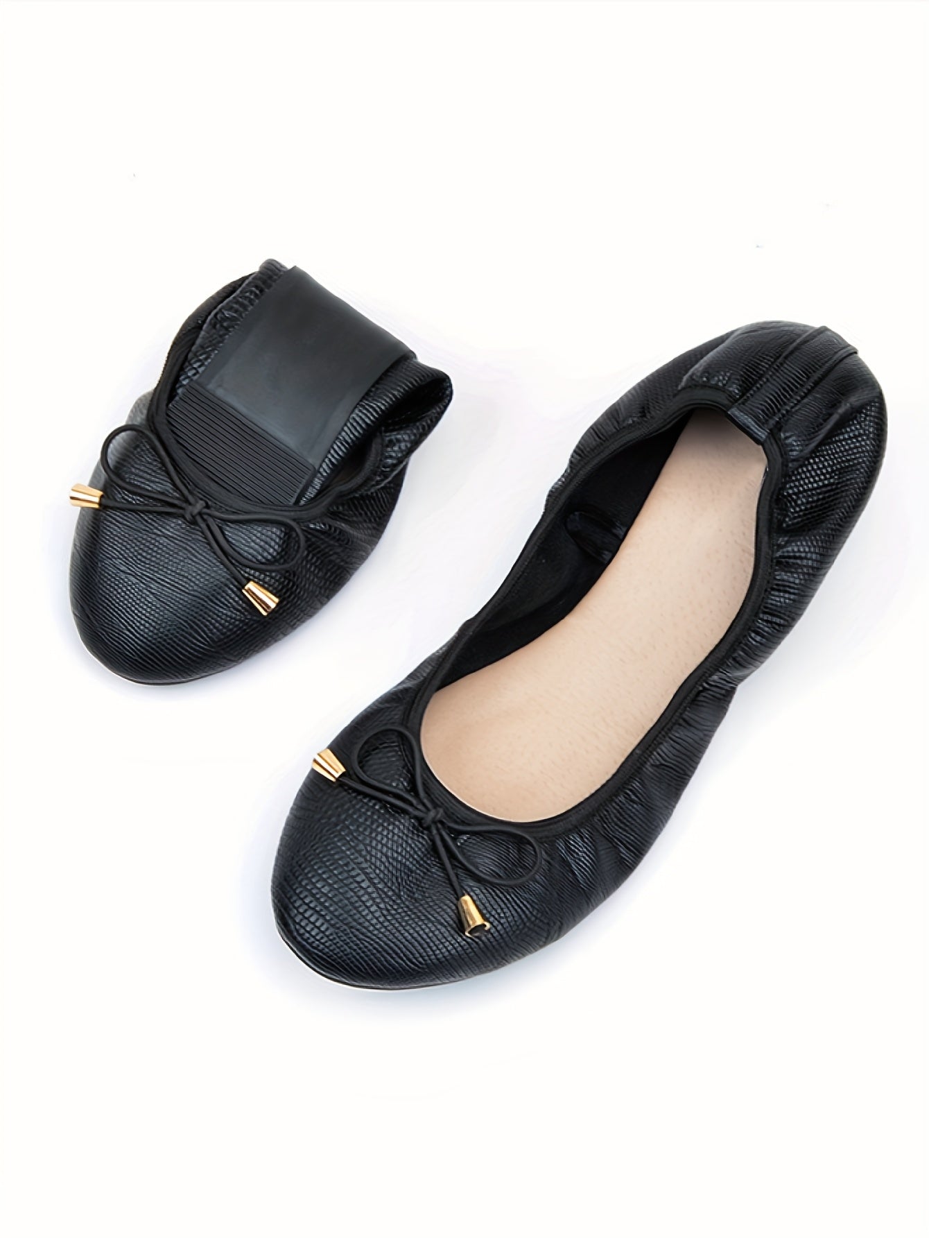 Women's Round Toe Ballet Flats with Bow Detail - Lightweight Breathable Faux Cover, Soft Foldable TPR Sole, Elastic Opening for Easy Slip-On, Casual & Formal Wear (Navy, Burgundy, Black), Ballet Shoes