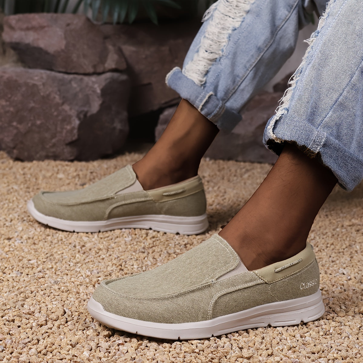 Men's Canvas Breathable Slip On Loafer Shoes Comfortable Walking Sneakers