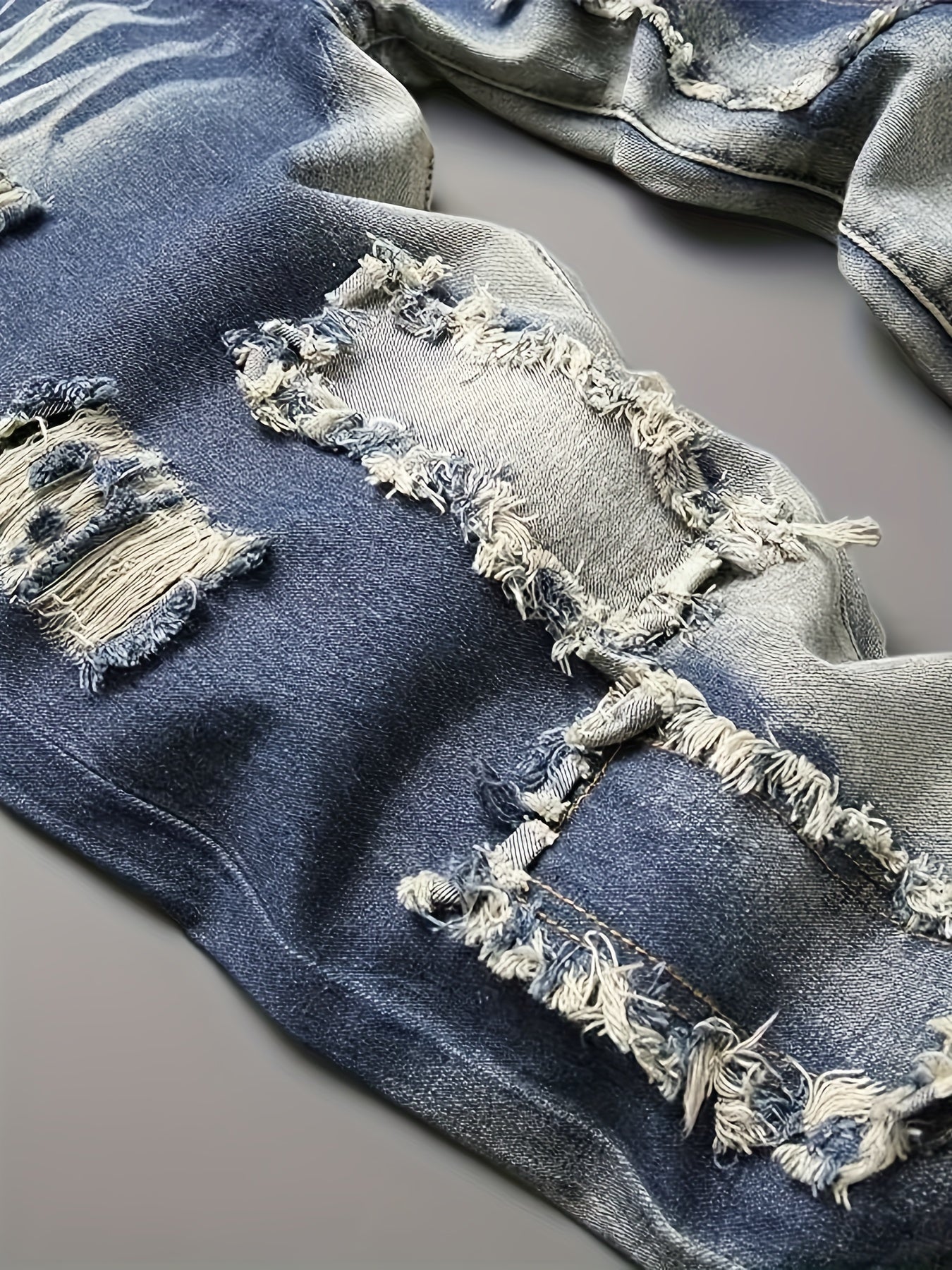 Men'S Blue Non-Stretch Jeans with a Casual Straight Leg And Distressed Holes