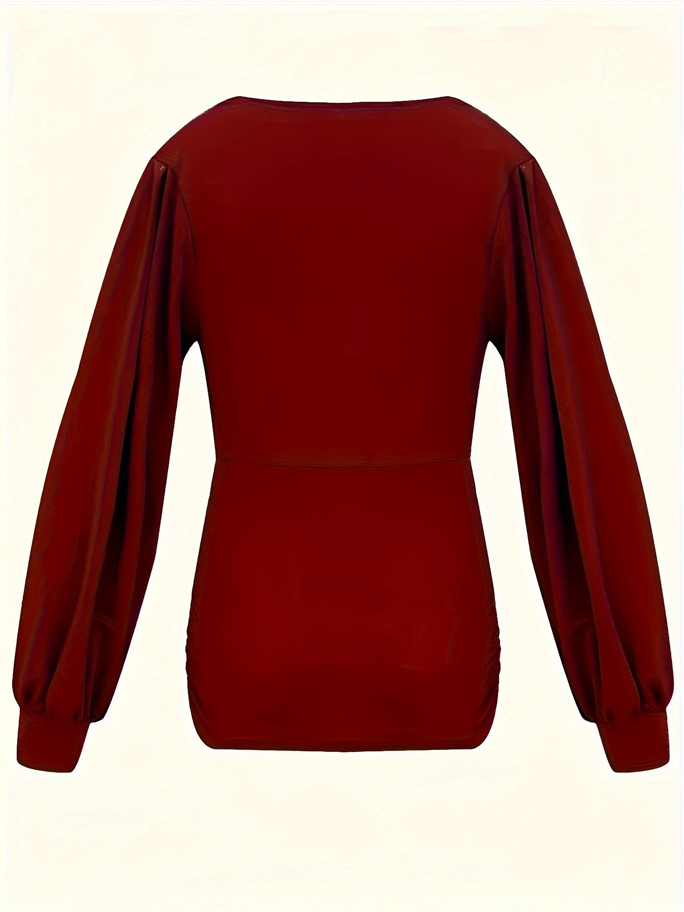 Spring&Summer Women'S Tops Elegant Long Sleeve Wine Blouse - Slim Fit, Cross V-Neck, Balloon Sleeves, Christmas Wear In Burgundy