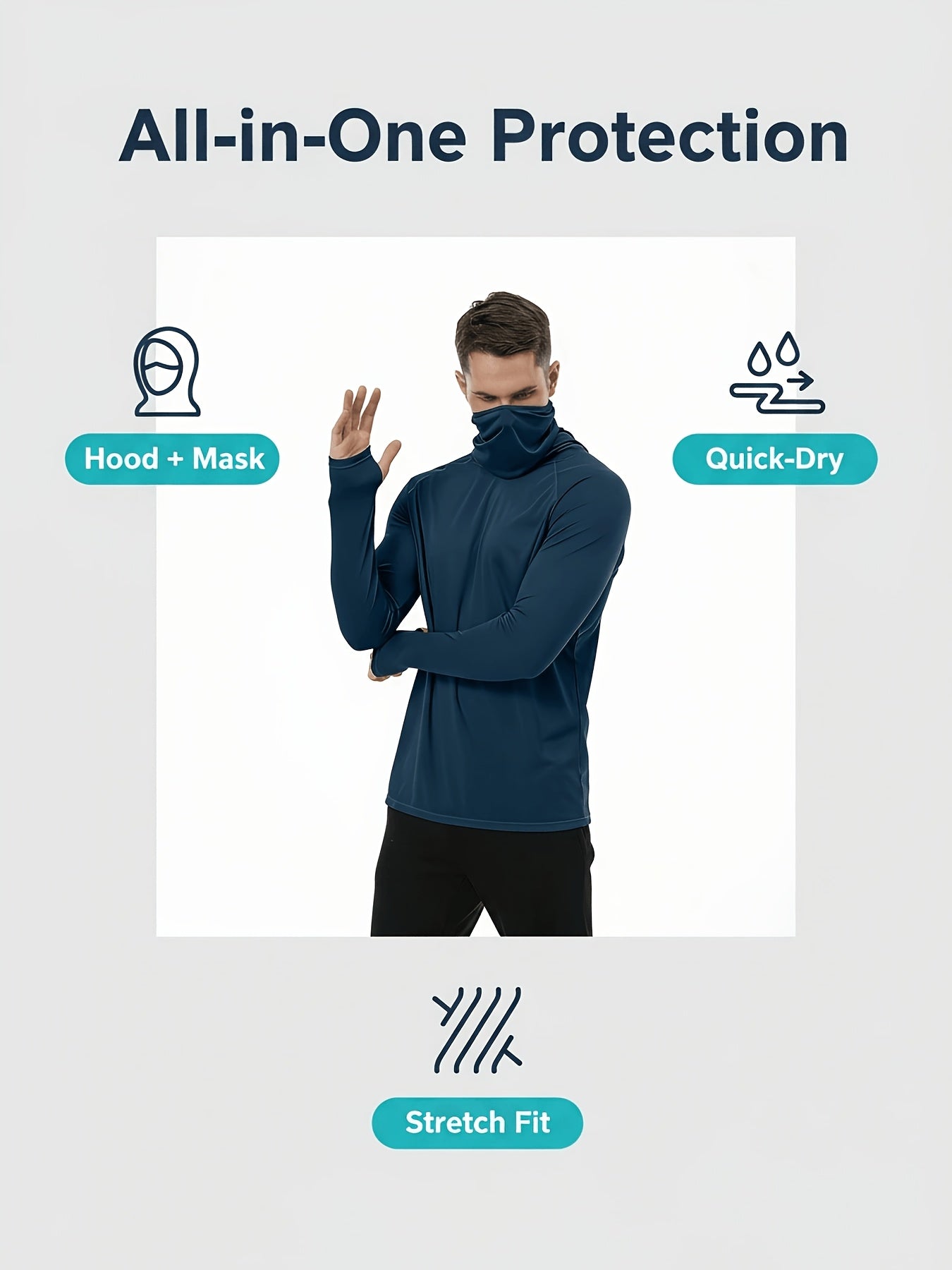 6pcs Men's Fashion Hoodie Set with Built-in Mask Trendy Style Lightweight Comfort, Quick-Dry Breathable 2026 Valentine's Day Gift
