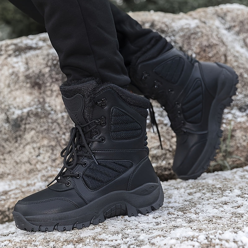 2024 Men's Winter Faux Fur Snow Boots - Waterproof Anti-slip, Ultra-Soft Plush Inner, Thick Cushioned Sole, Warmth Comfortable Tactical Boots