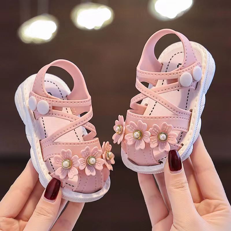 Baby Sandals, Children'S Children'S Soft Sole, Summer 1-2 Year Old Princess Anti Slip Toe Shoes, Baby Walking Shoes