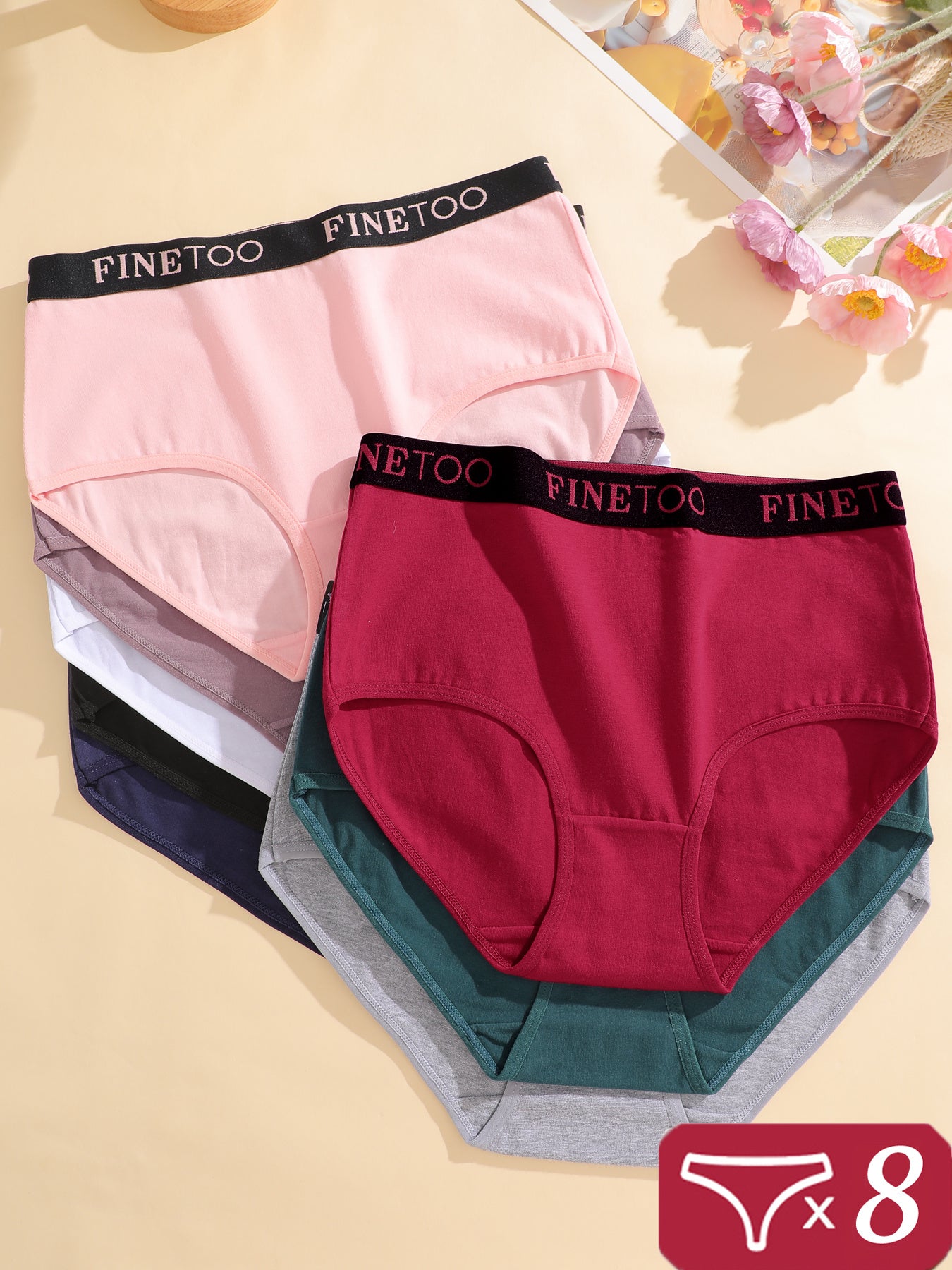 8pcs Women's High-Waisted Panties Soft Breathable Underwear, Assorted Colors