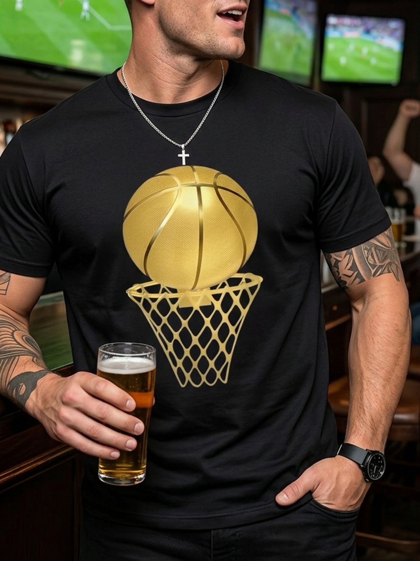 Men's Fashion Printed T-Shirt- Summer Classic Casual Crew Neck Short Sleeve T-Shirt, Polyester, Comfortable and Breathable, Fashion Letter Pattern Design, Trendy Versatile Men's Clothing, Holiday Surprise Gift