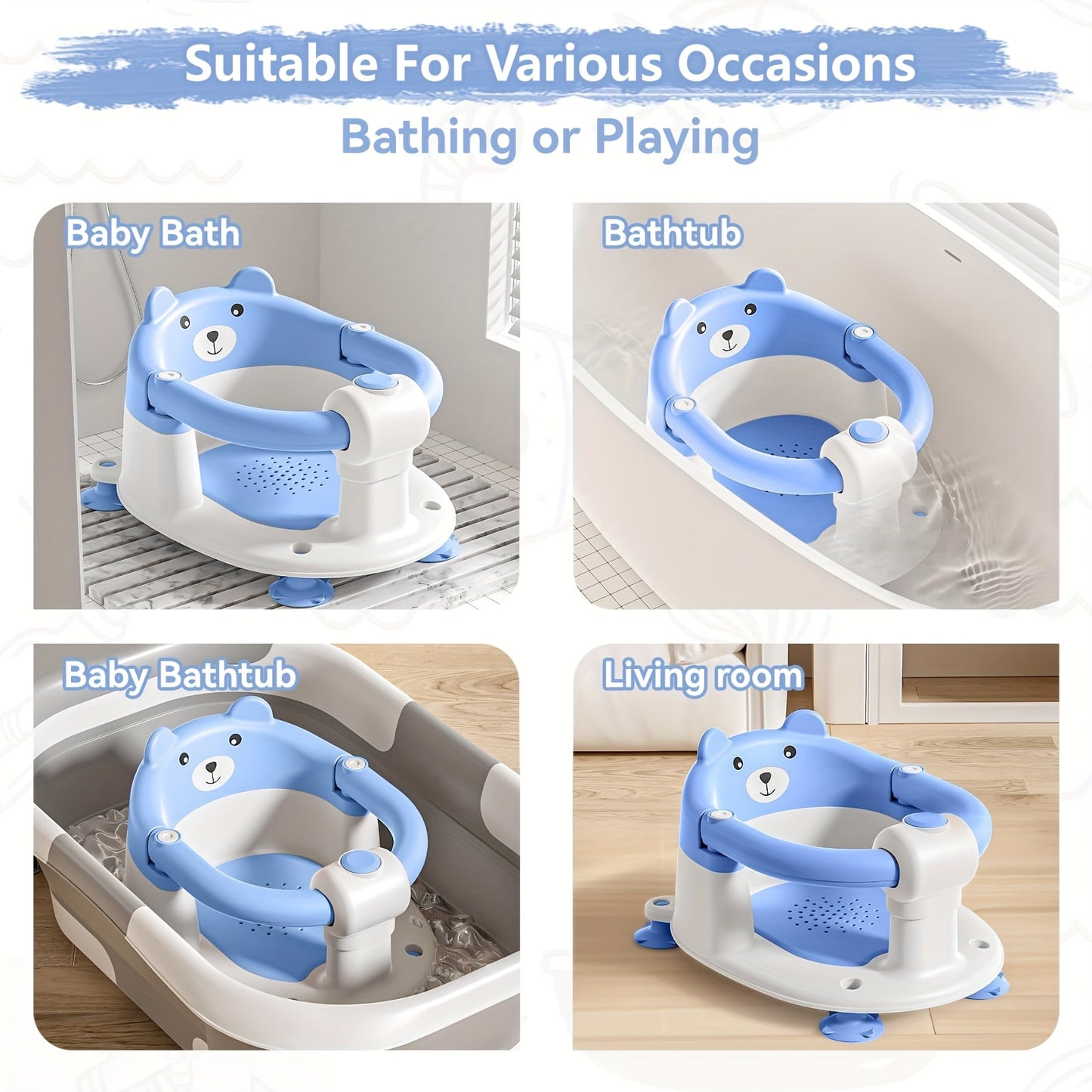 Baby Bath Seat for Babies 6 Months & Up, Toddler Bath Seats for Babies Sitting Up, Non-Slip Infant Bath Tub Chair with 4 Suction Cups & Soft Cushion for Shower, Compact Toddler Bathtub Seat