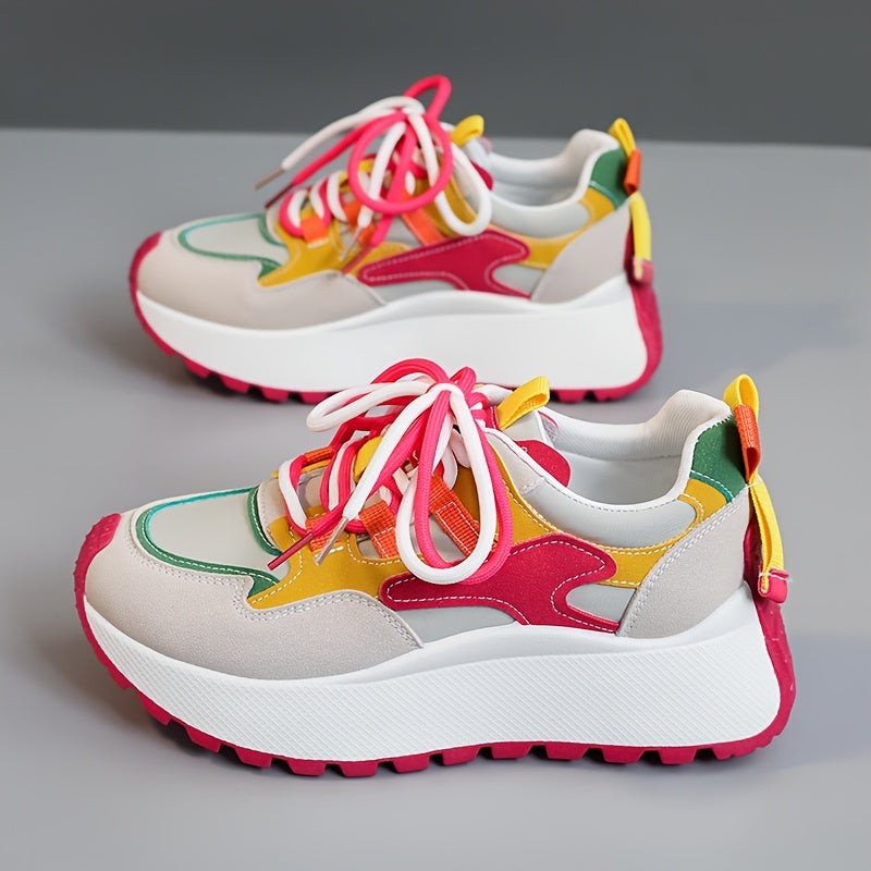 New Breathable Color-blocking Dad Shoes 2025 Spring And Summer Trendy Sports Shoes Thick Sole Heightened Outdoor Street Photography And Leisure, Women Shoes, Sneakers