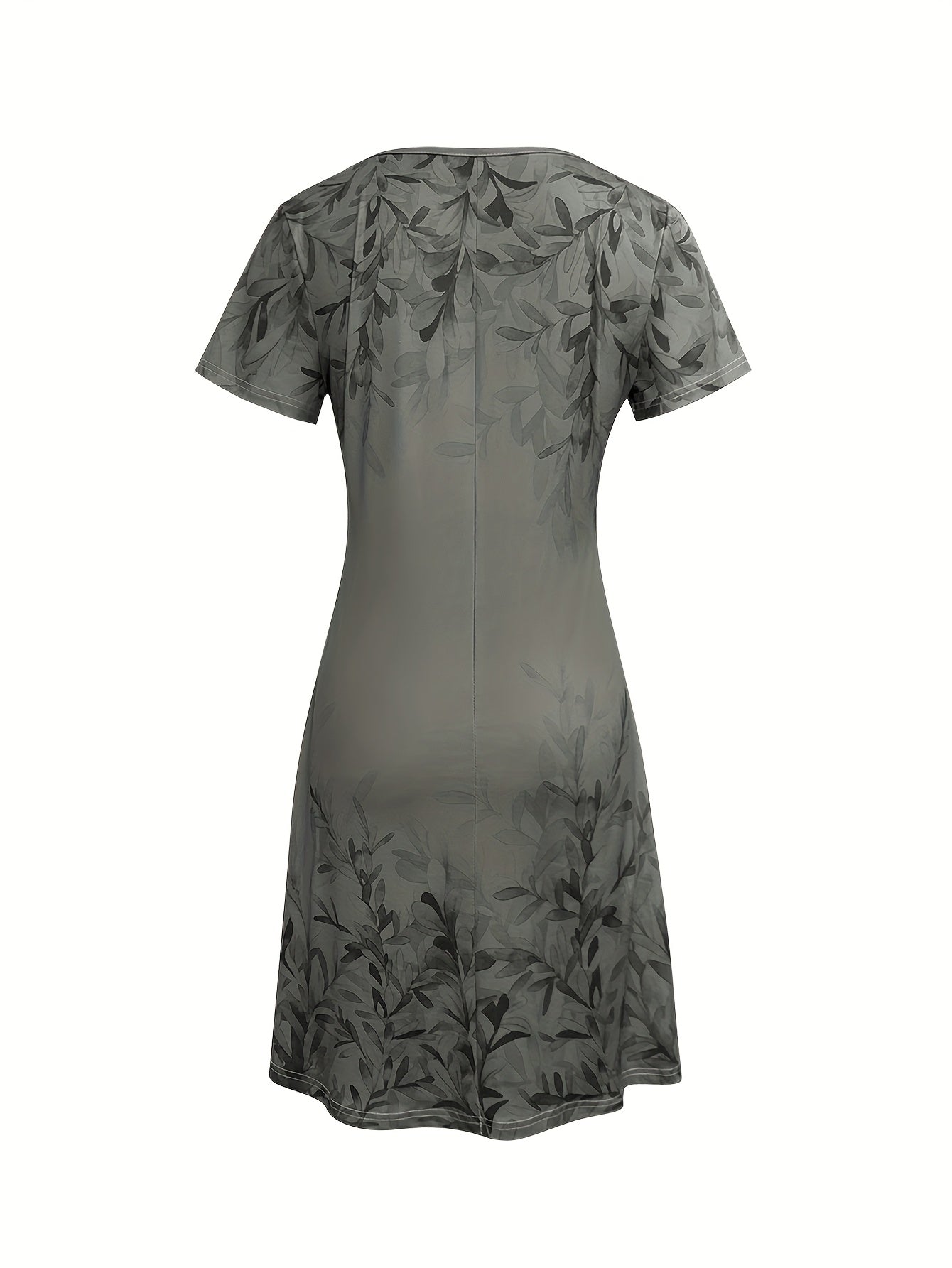 Retro Style New Fashion Plant Print Casual Short Sleeve Dress
