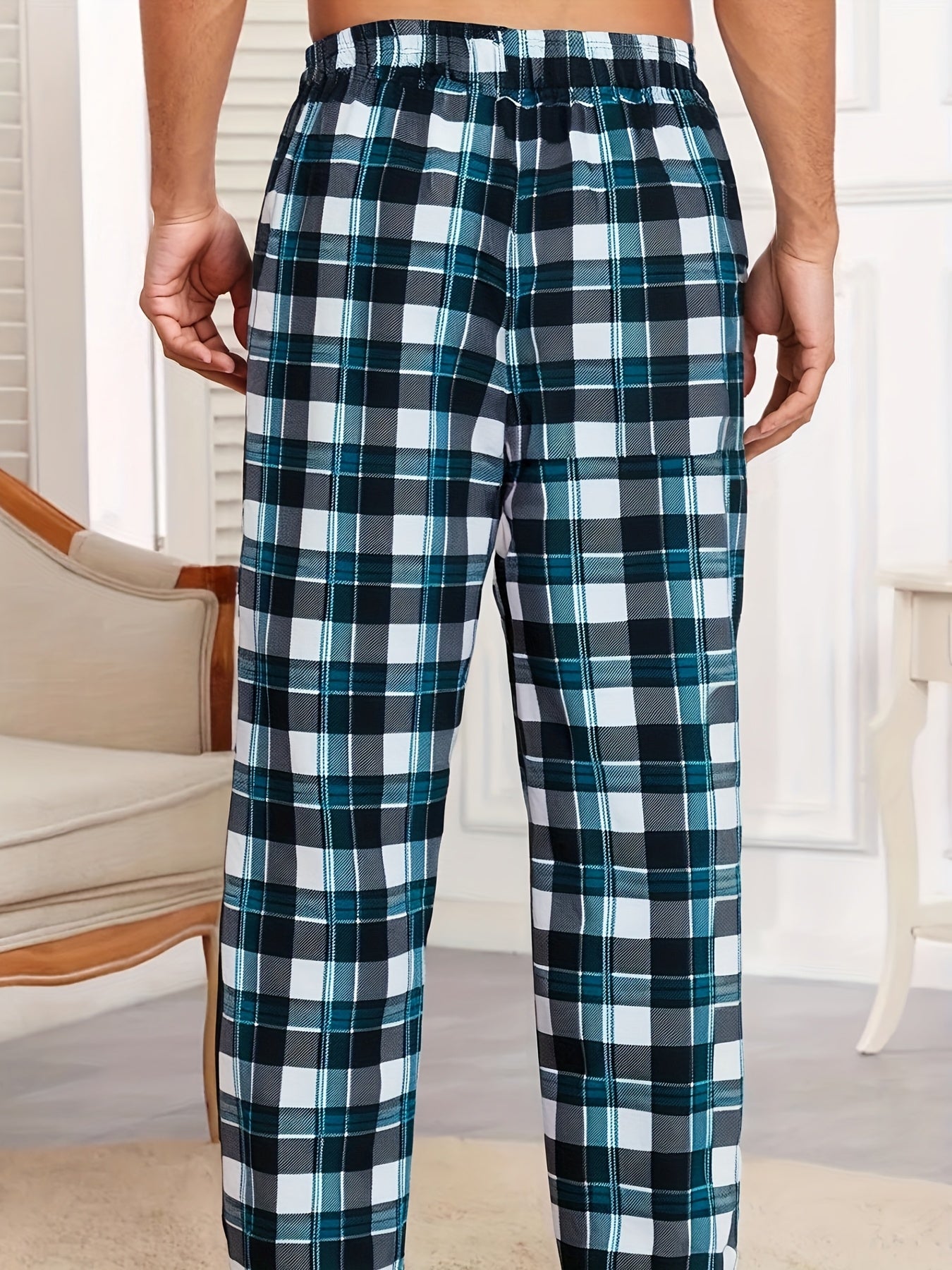 4pcs Set of Sleeping Pants for Men, New Spring and Summer Four Plaid Long Pants, Comfortable and Lightweight, Loose Fit Can Be Worn Outdoors, Four Combination Packs of Elastic Waist Home Pants, Soft Pants