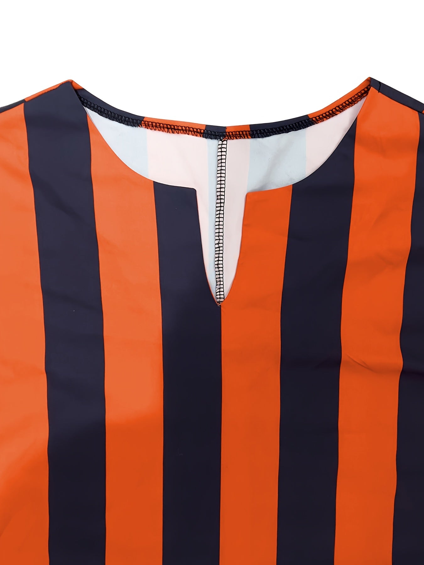 Fashion Striped Large Size Double Pocket Design Bat Sleeves Large Size Dress