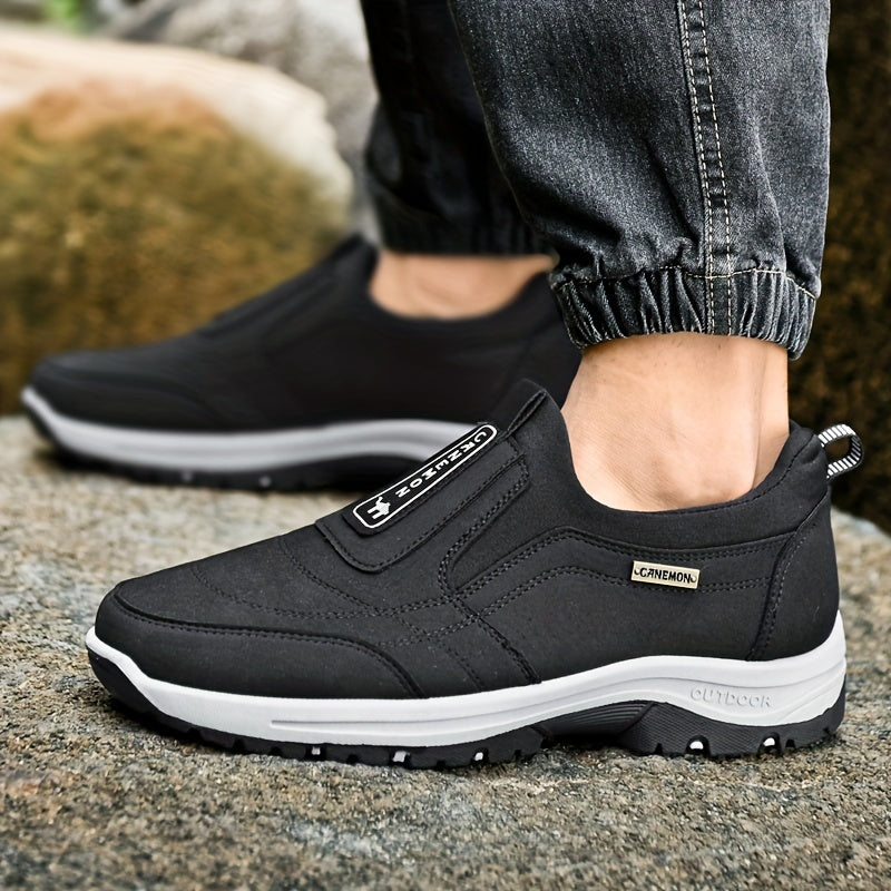 Men's Low-Top Sneakers with Slip- & Letter Print - - Casual Athletic, Upper & Cushioned Insole, Sole for Gym, Office, Casual Attire - Comfortable Round Toe (-Terrain)