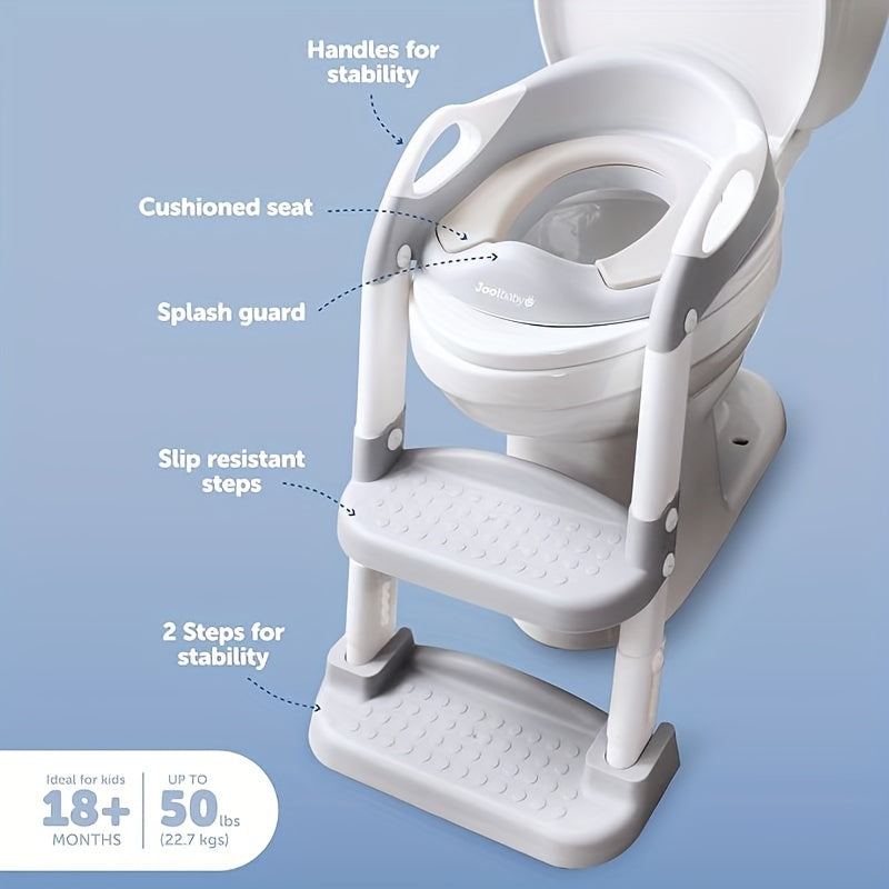 Potty Training Ladder - Soft Cushioned Seat, Adjustable Height, Collapsible, Non-Slip With Splash Guard - Ready Step Go