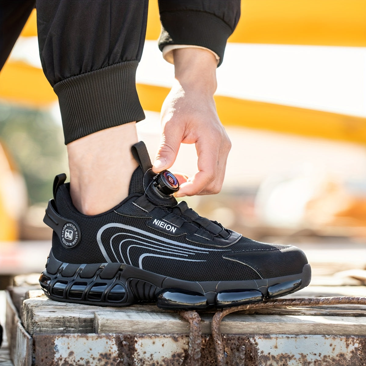Safety Shoes, Tennis Shoes, Steel Toe Caps, Anti Smash And Anti Puncture, Breathable Mesh Surface, Air Cushioned Sole for Comfortable Wear Resistance, Rotating Button Design, Men's Safety Shoes, Women's Safety Shoes, Construction Site Work Shoes