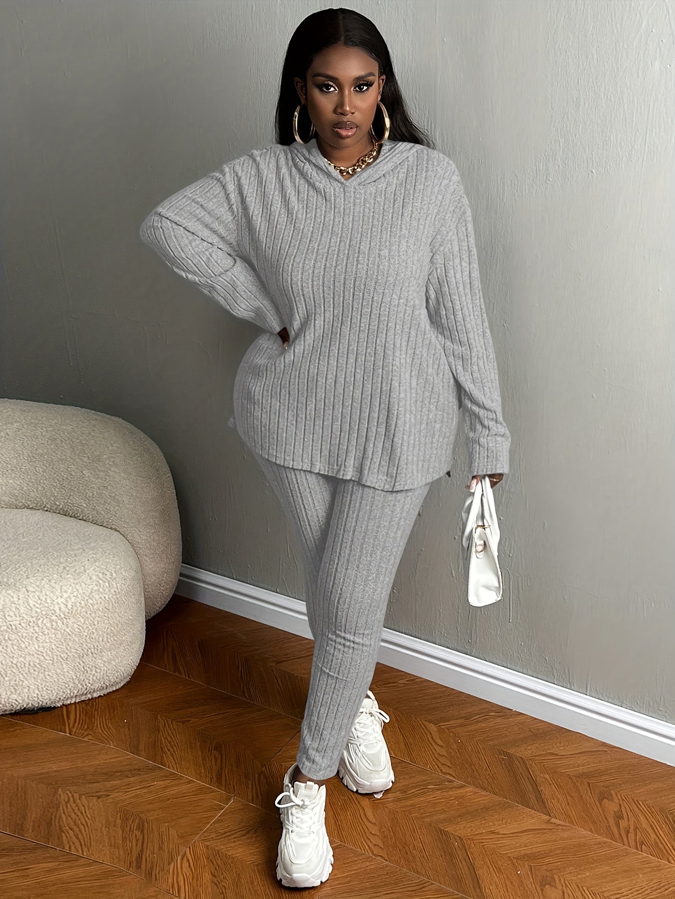 Plus Size, Women's Plus Size 2pcs Outfits Sweatsuits Sets Long Sleeve Hoodies Lounge Sets