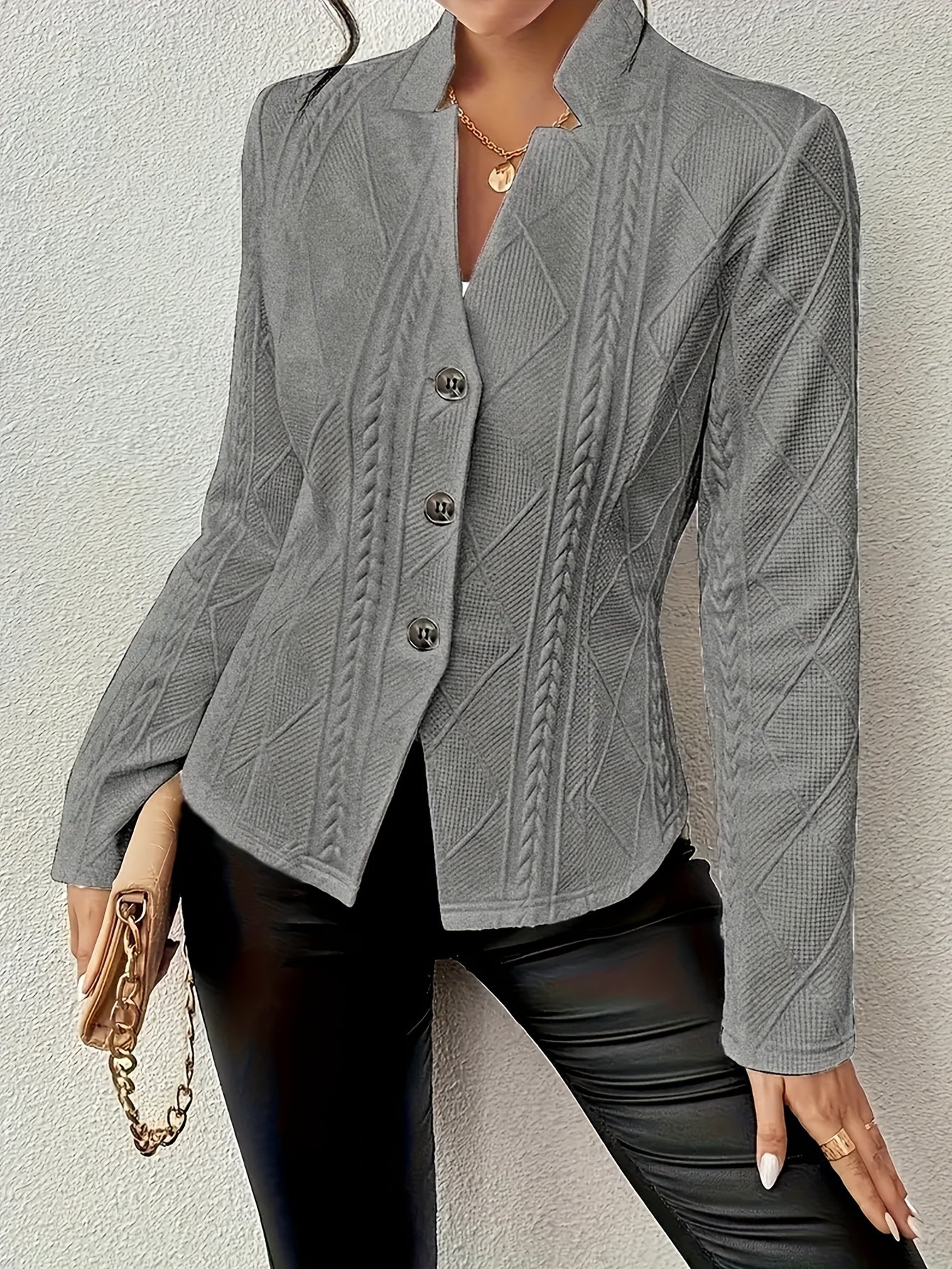 Lady'S Elegant Pink Jacket | Long Sleeves, Single Button, Textured Pattern | Machine Washable | Ideal Choice For Spring And Autumn | Fashionable Casual Coat, Autumn Jacket | Textured Coat | Fashionable Casual Wear