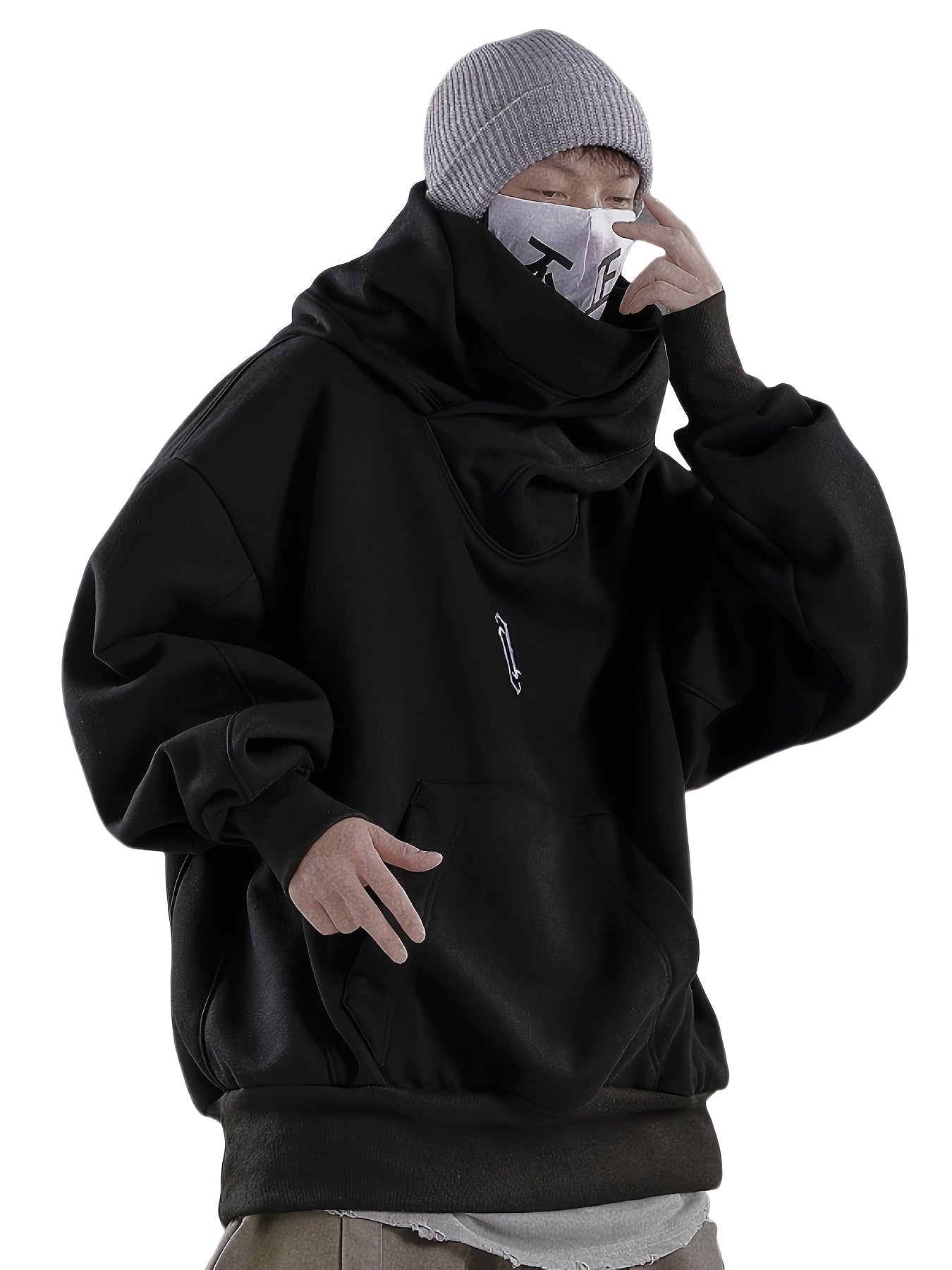 Men's Women's Ninja Double Neckline Cotton Hip Hop Hoodie, Loose Fashion Casual Pocket Hooded Sweatshirts for Daily Outdoor Wear, Men Fall & Winter Hoodies, Soft Long Sleeve Clothes, Men's Clothing, Cold Weather Gear, Men Gifts