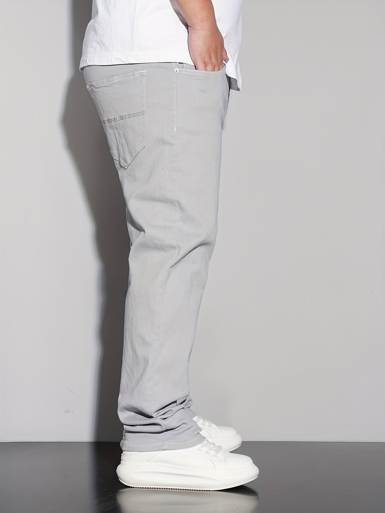 Men'S Plus Size Stretch Straight Leg Jeans - Casual Pockets with Comfortable And Breathable for Spring, Summer, Autumn, Solid, Regular Fit | Straight Leg Jeans | Comfort Fit, Jeans, Plus Size