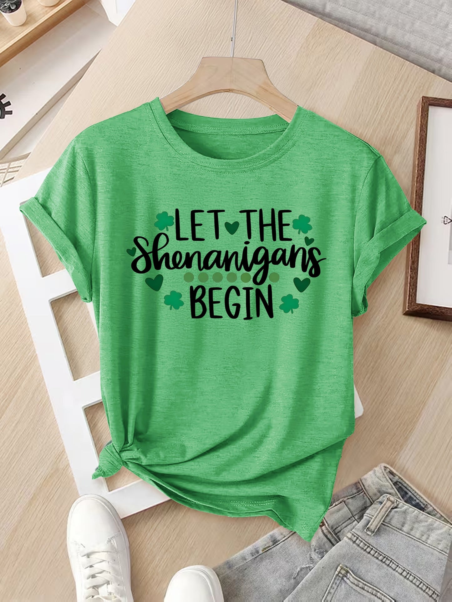Ladies' Casual Summer T-Shirt - Women'S Knotted Hem Design with Graphic Print 'If I Shenan Once, I'll Shenanigan', Round Neck, Comfortable Fit for Everyday Wear and Sports, Fashion Street Style Tee