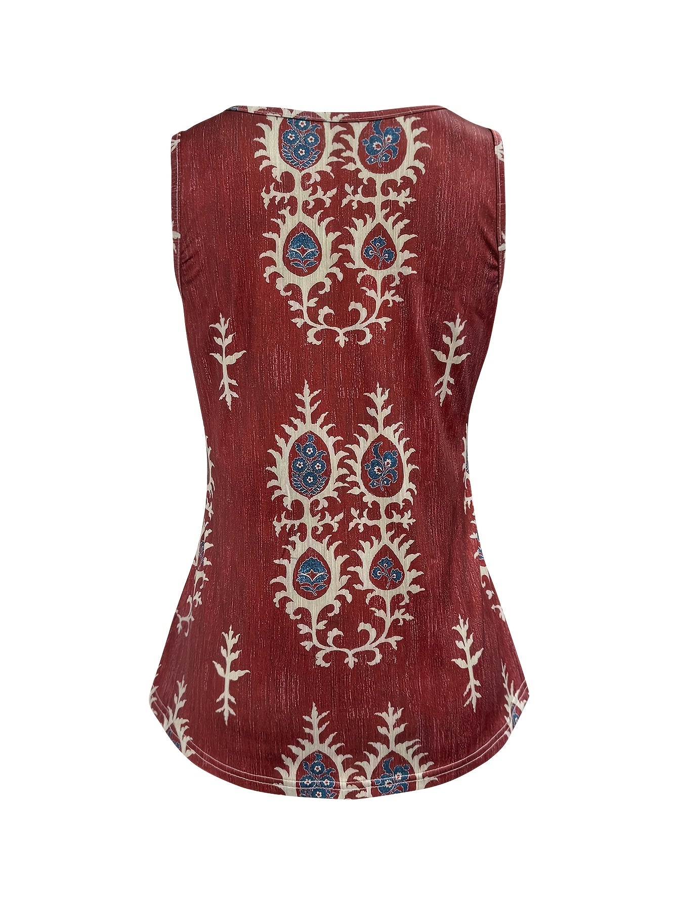 Maroon Women's Retro Bohemian Ethnic Print V-Neck Sleeveless Vest - Lightweight Summer Fashion Top with Nontransparent Fabric, Machine Washable for Casual Outfits, Outfit Enhancer