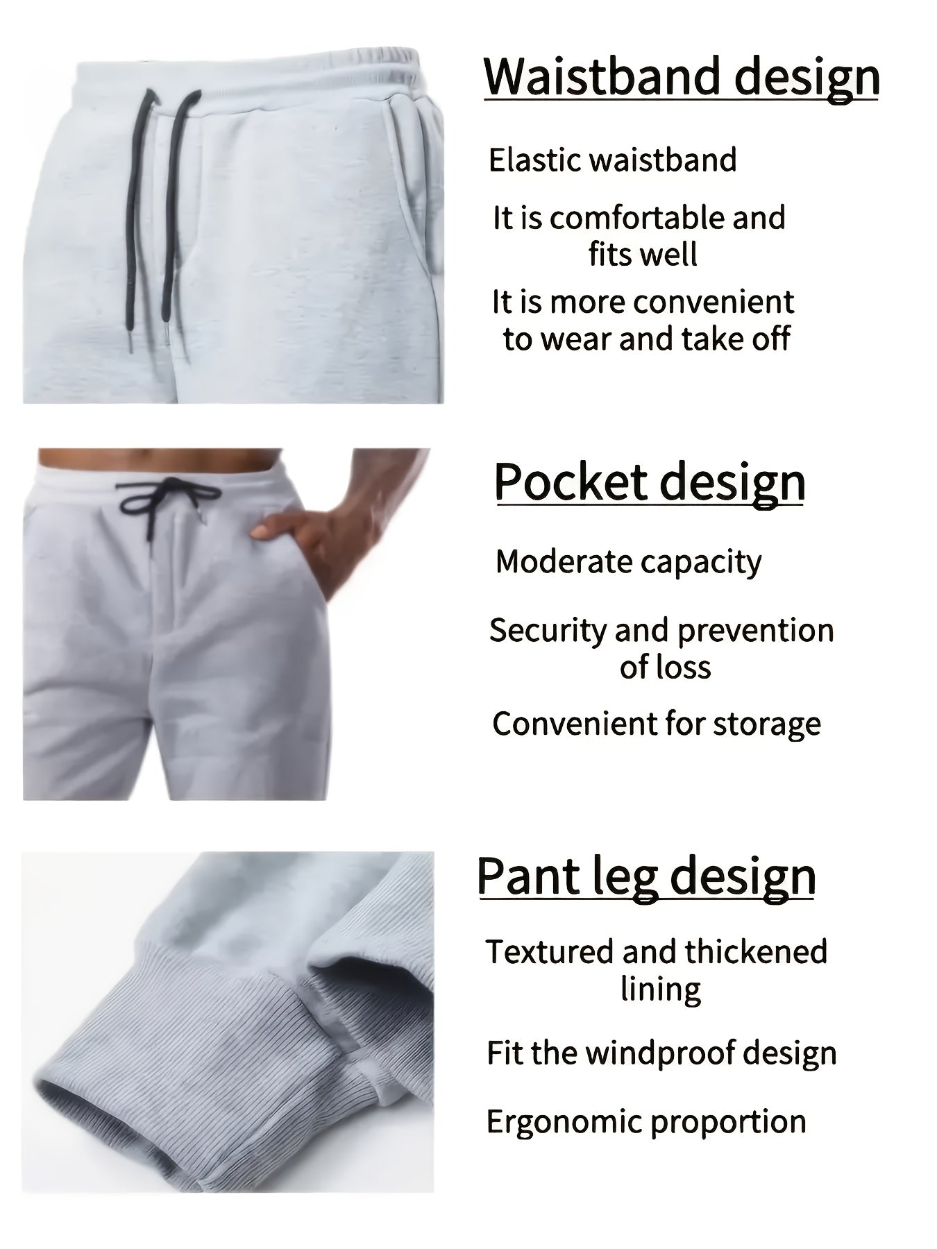 3pcs Men's Heavyweight Sweatpants Set with Lining, Thickened, Elastic Drawstring Waist And Side Pockets, Breathable Sweat-Absorbing Fabric - Autumn/Winter Casual Joggers, Available In Multiple Colors