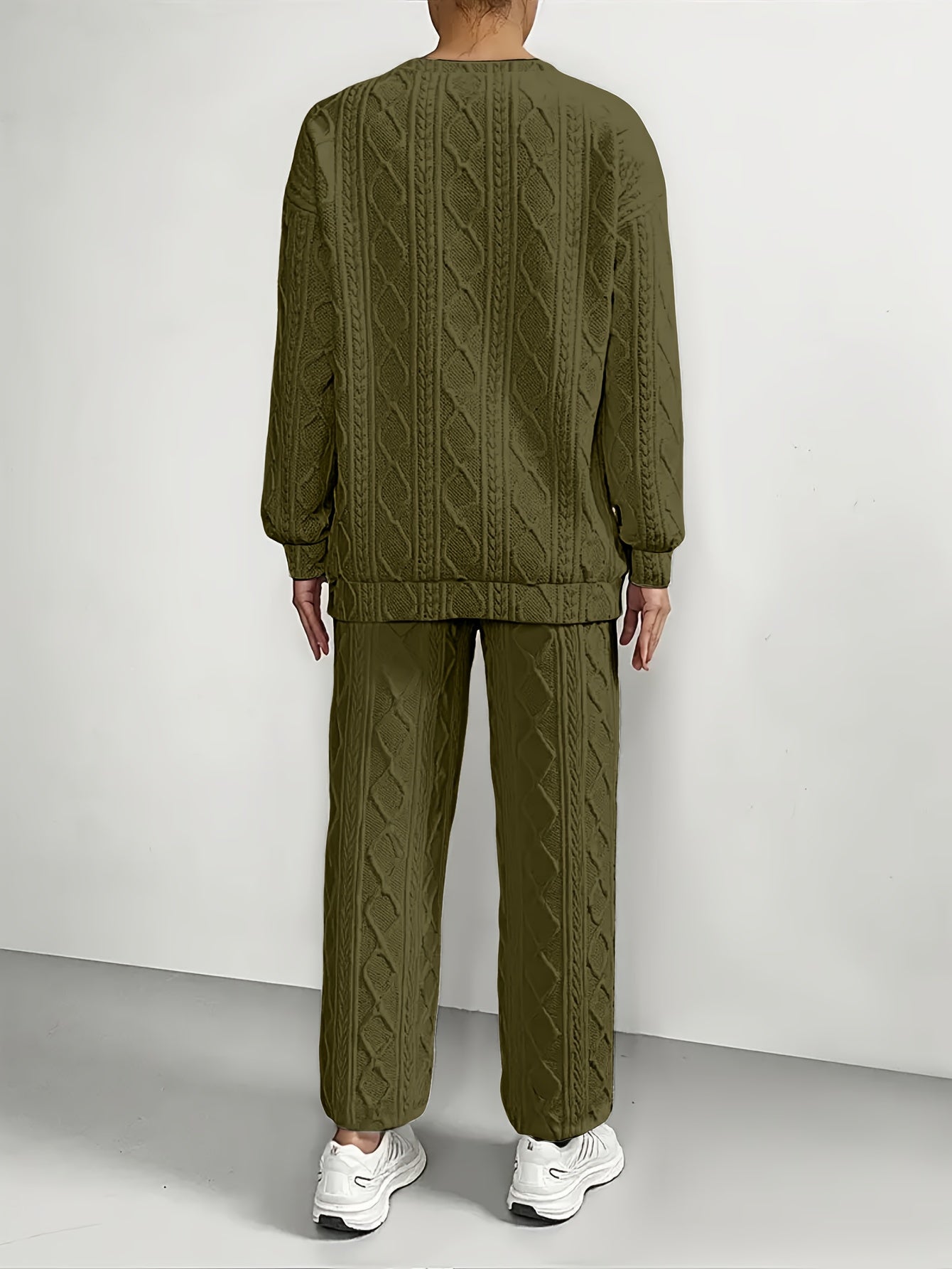 Women's Casual Pullover Two-piece Set, Suitable for Spring And Autumn, Consisting Of A Textured Long-sleeved Top And Jogging Pants