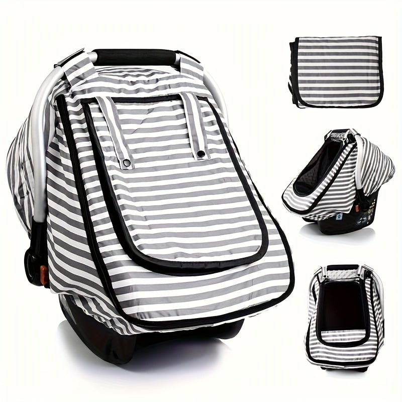 Car Seat Covers for Babies, Thick Berber Fleece Inside, Baby Car Seat Cover for Boys Girls, Windproof Infant Car Seat Cover, Kick-Proof Car Seat Canopy with Breathable Mesh Peep Window, Stripe Print, Baby Items, Newborn Necessitied