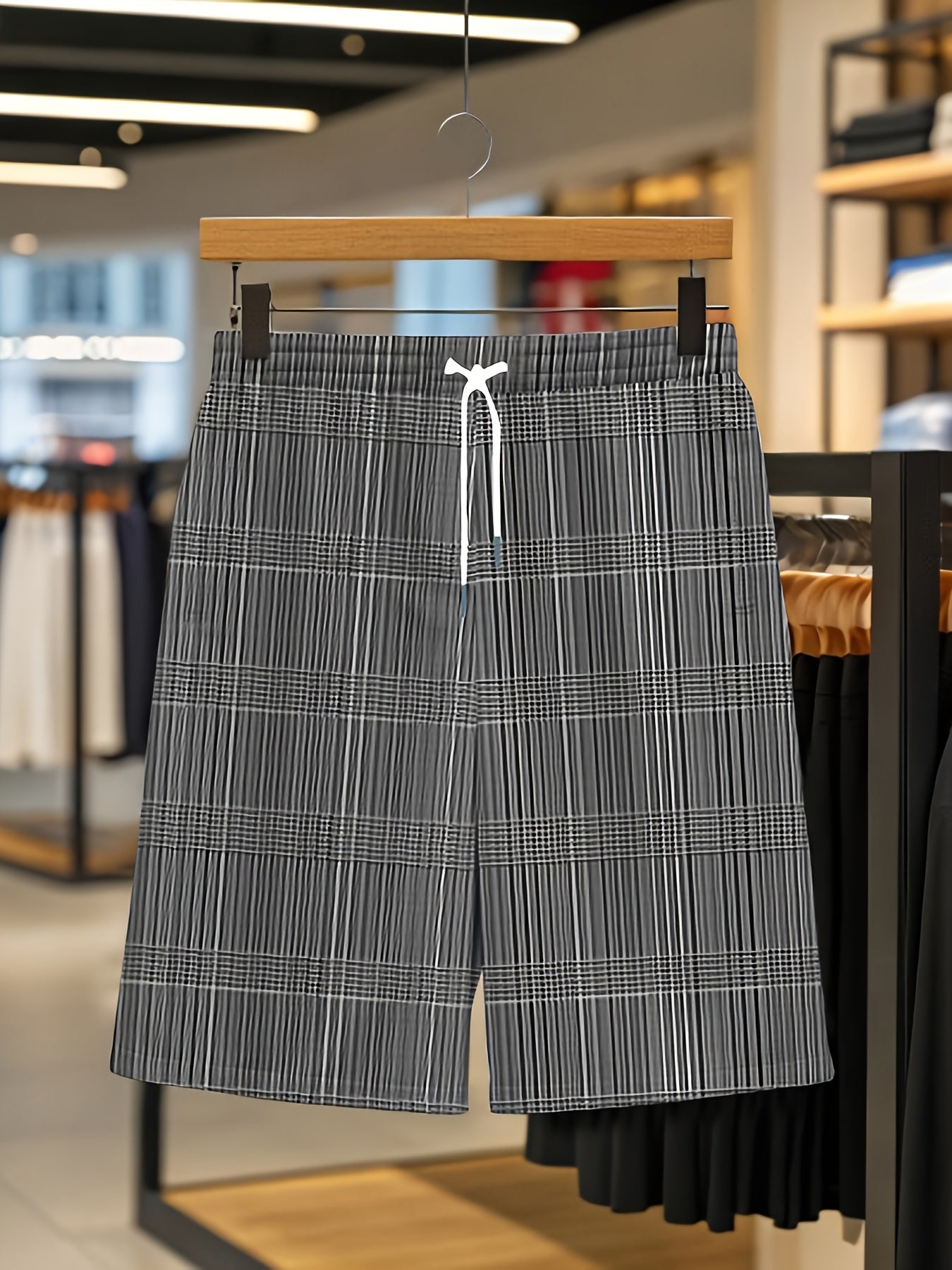 Men's Plus-Size 2pcs Casual Sports Set - Black Plaid T-Shirt & Matching Shorts | All-Season Comfort, Breathable & Lightweight | Hot Transfer Print Technology | Travel-Friendly Gym & Everyday Outfit | Machine Washable 2pcs Outfit, PLUS SIZE