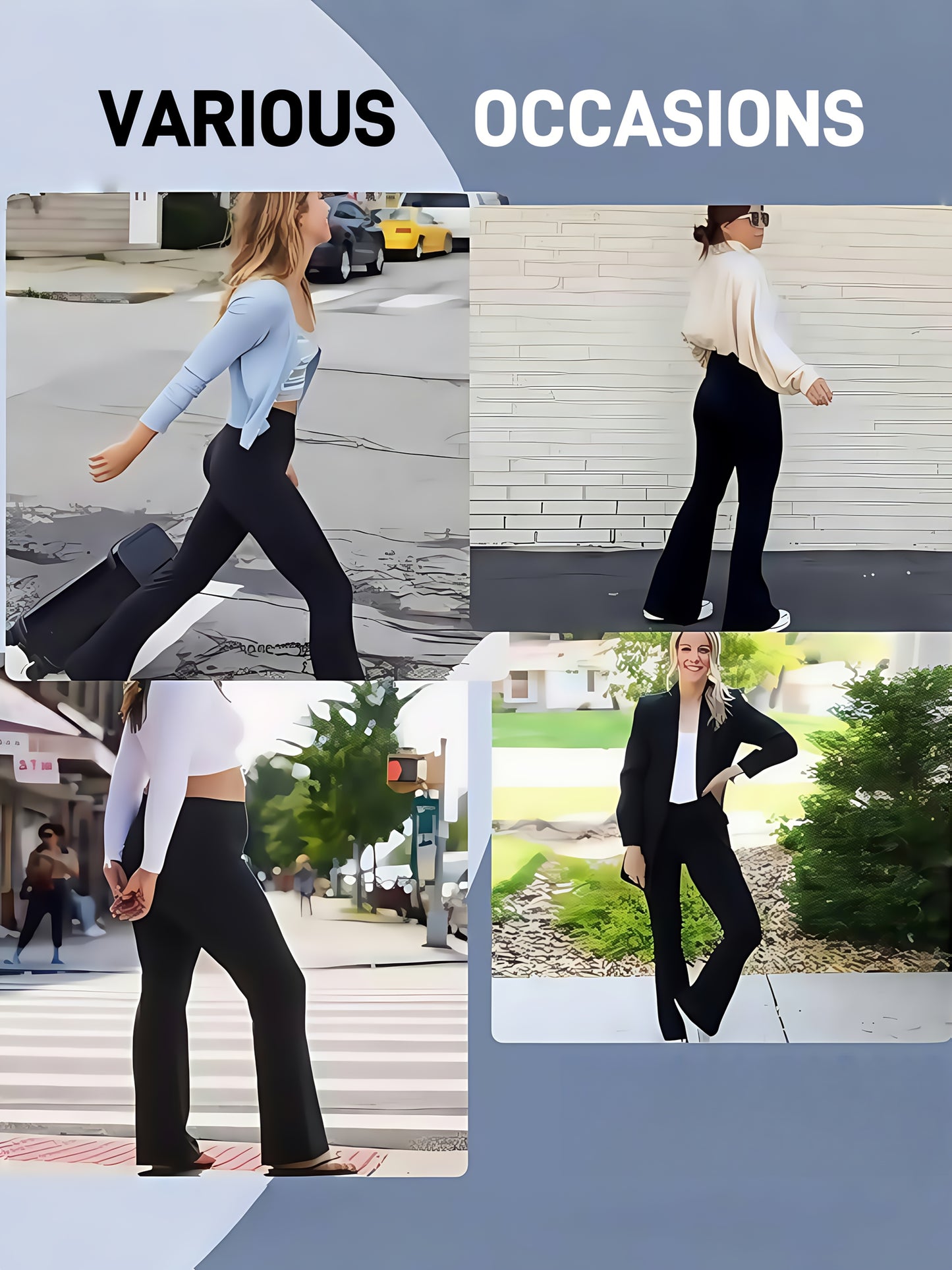 3pcs Fashionable Workwear Style Bell Bottoms, Women Casual Bell Bottoms, High Waist Pocket, Work Style Pants, Quick-Drying Tummy Control Butt Lifting Trousers Flare Leggings