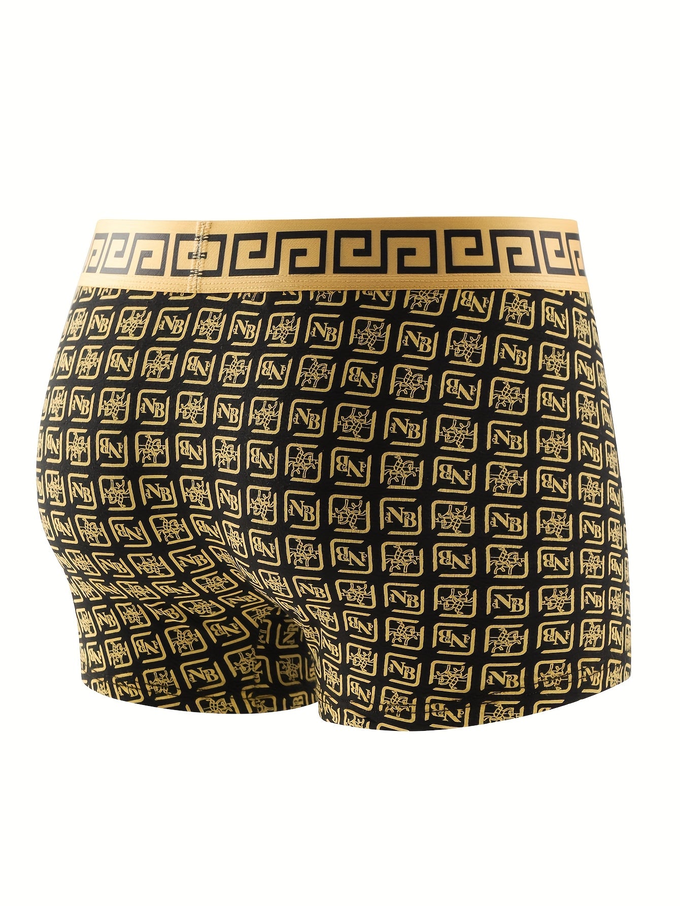 8pcs Luxury Men's Boxer Briefs - Golden Greek Letter Print, High Stretch Fabric, Breathable & Comfortable for All Seasons, Ideal for Spring & Summer, Comfortable Wear|Elastic Waistband|Breathable Fabric