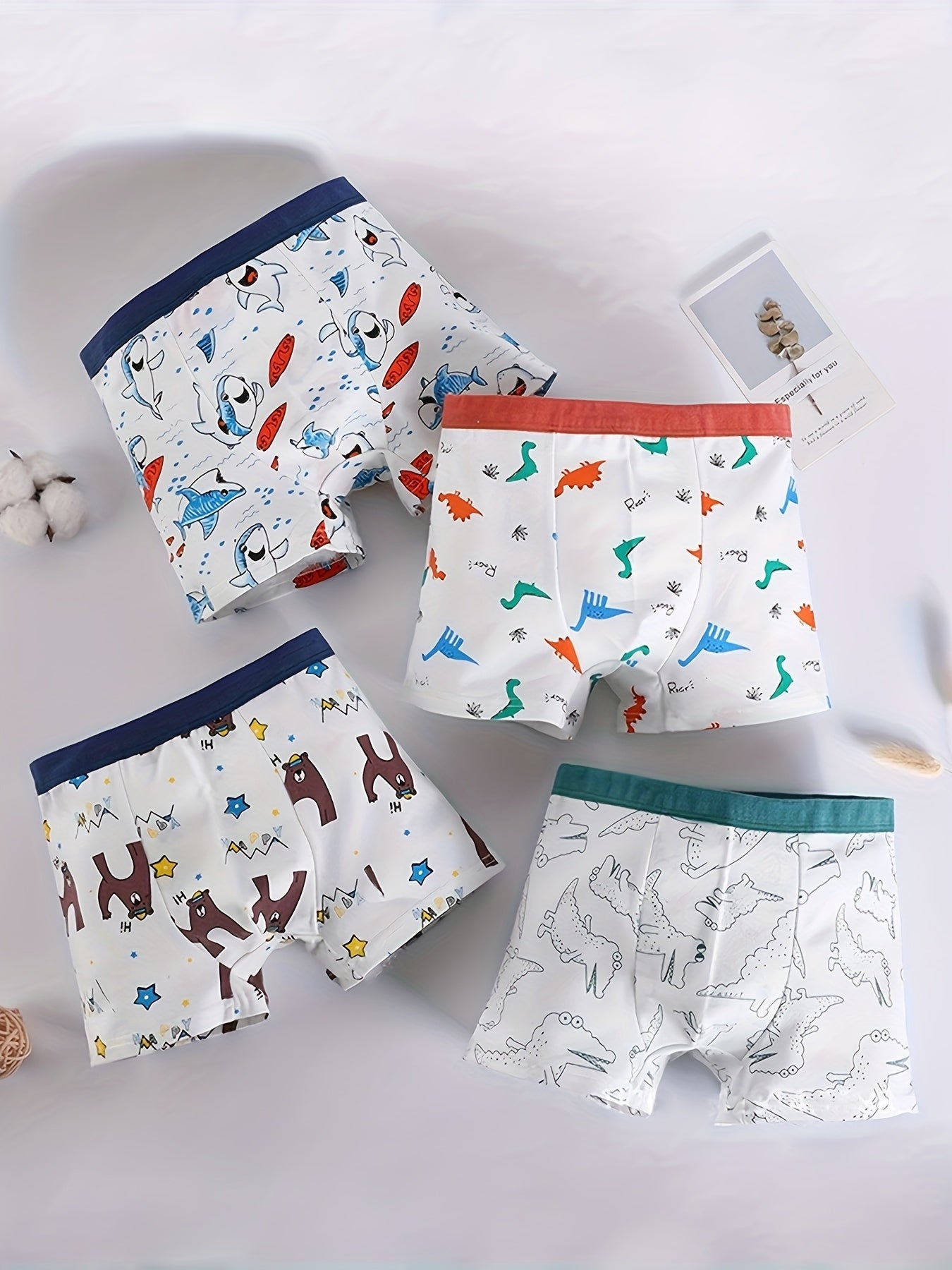8pcs Boys Comfortable Cotton Boxer Briefs Set, Cute Cartoon Pattern Stretchy Shorts Set, Soft Breathable Youngsters Sports Underwear Underpants Clothes