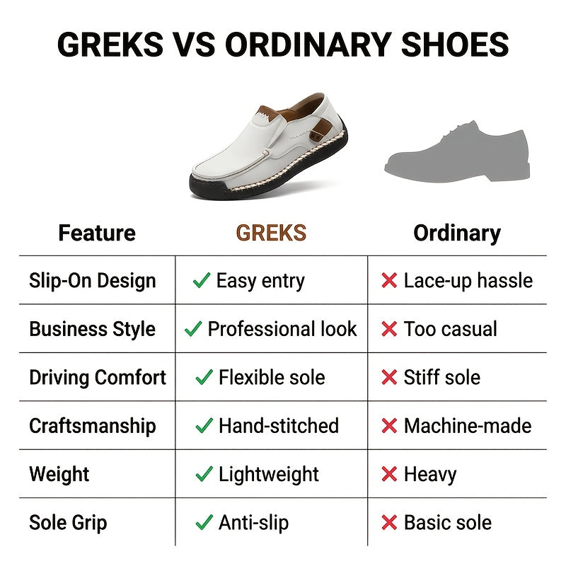 GREKS Handstitched Mens Driving Loafers Slip On Shoes Lightweight Breathable For Business Casual Travel Walking Outdoor