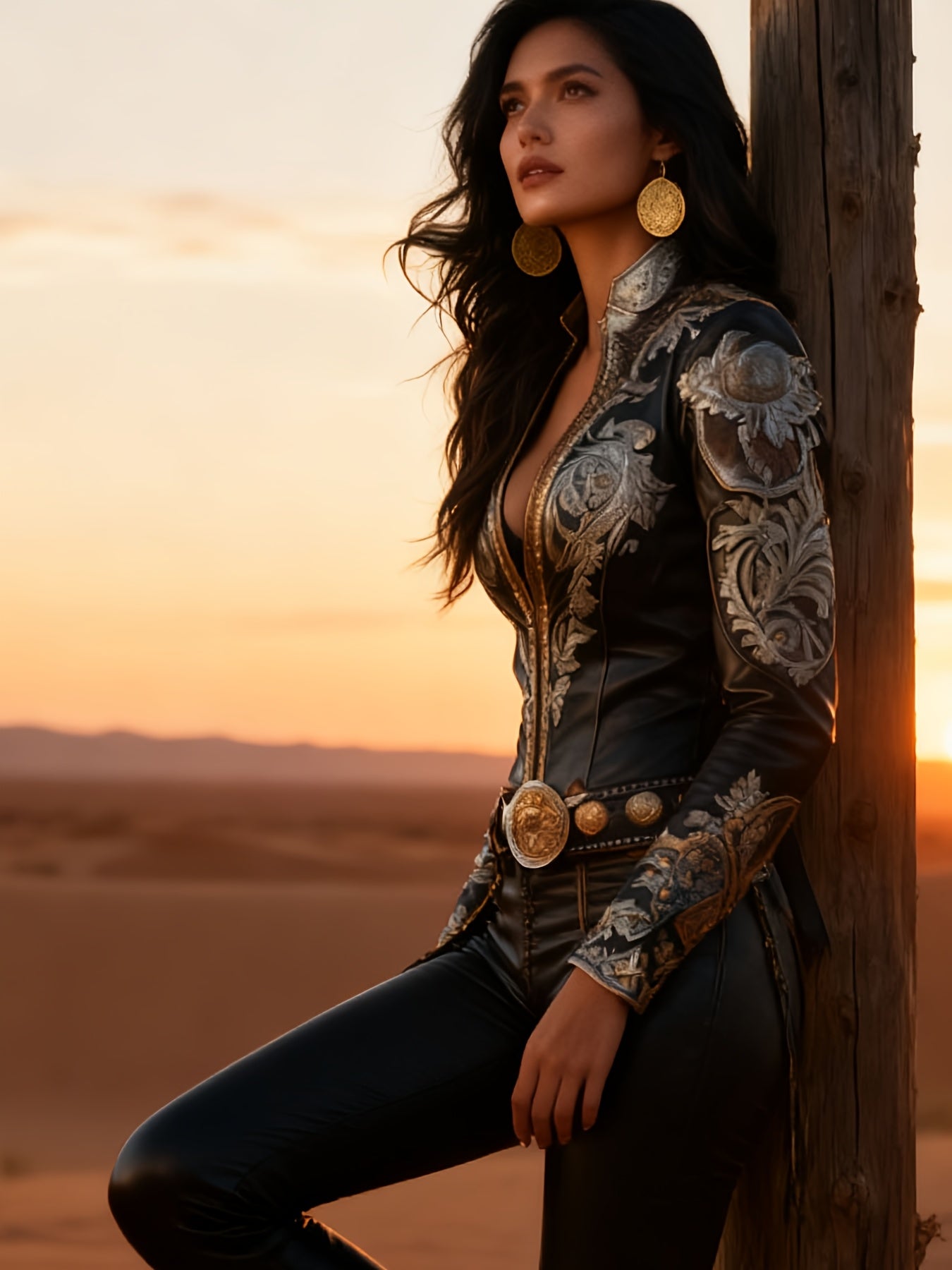 Western Floral Embroidery Zipper Jacket