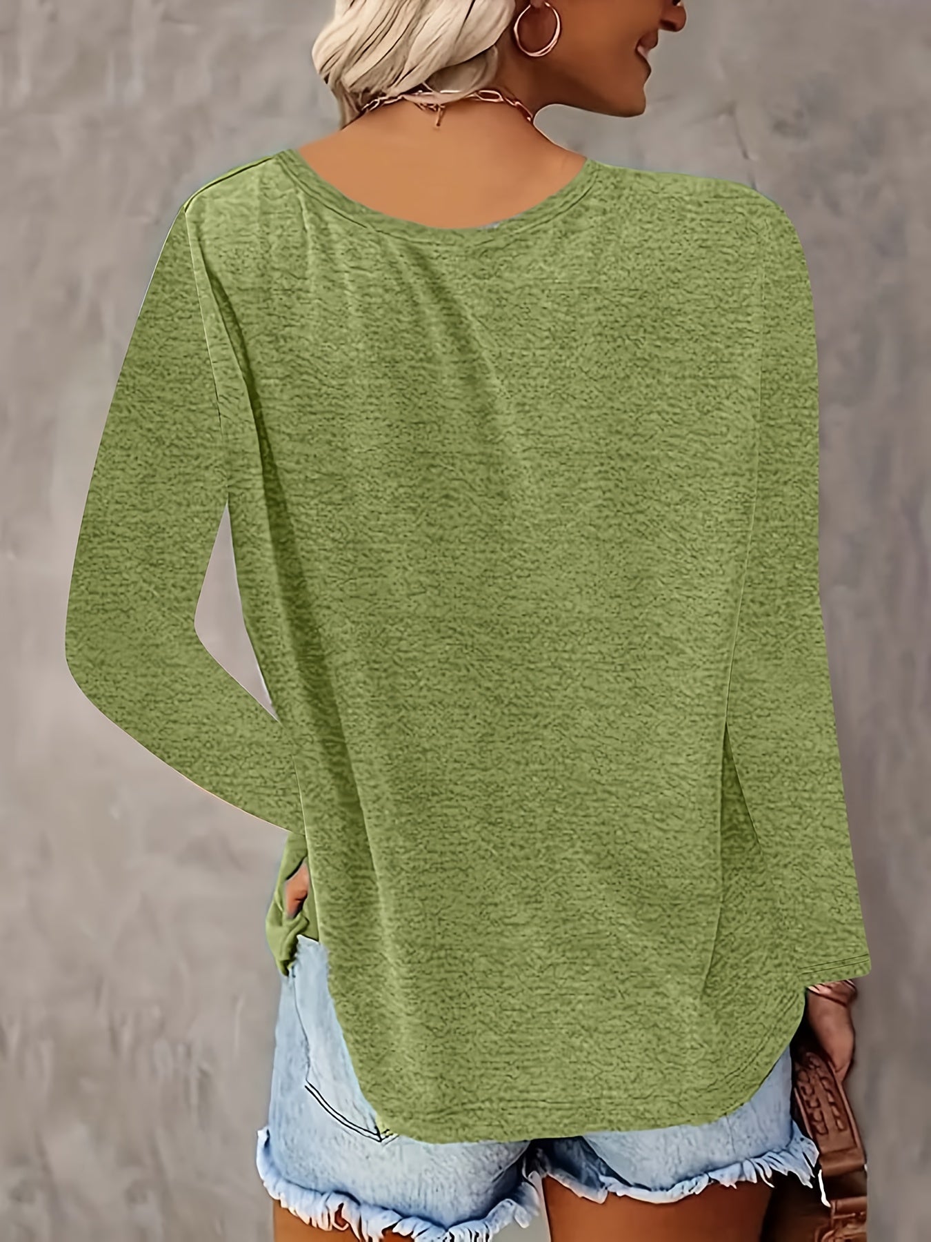 SINHOON 4pcs Women's Clothes Spring And Autumn Casual Top, Solid-Color Long-Sleeved V-Neck T-shirt